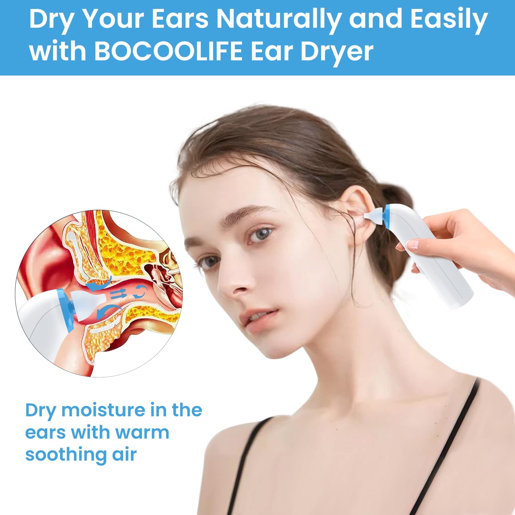 BOCOOLIFE Ear Dryer Ear Blow Dryer Swimming Ear Moisture Swimmers Ear Drier Swim Ear Blower Electronic Ear Water Remover Recharg
