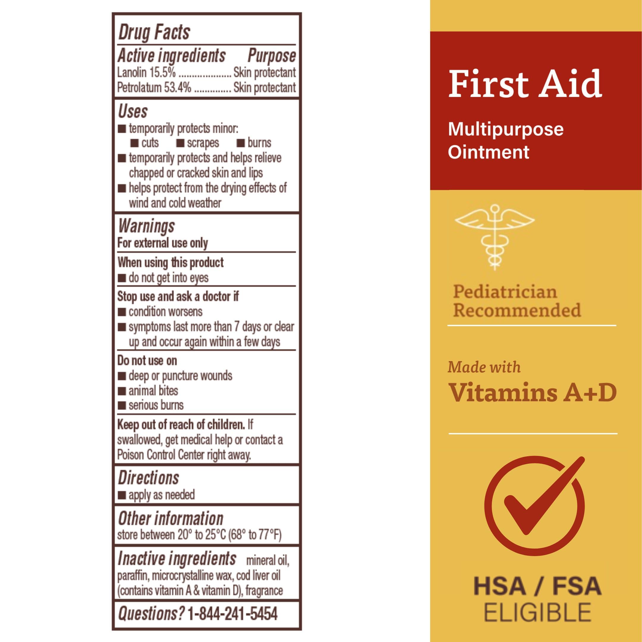 A+D First Aid Healing Ointment - Moisturizing Skin Protectant for Dry Cracked Heels, Elbows, Hands and Lips - Use After Hand Was