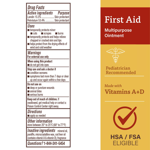 A+D First Aid Healing Ointment - Moisturizing Skin Protectant for Dry Cracked Heels, Elbows, Hands and Lips - Use After Hand Was