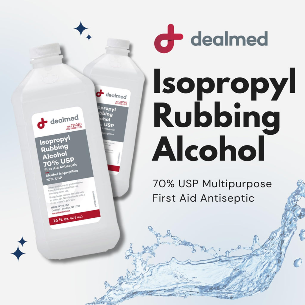Dealmed Isopropyl Rubbing Alcohol 70% USP, First Aid Antiseptic, 16 fl. oz, (2 Pack)
