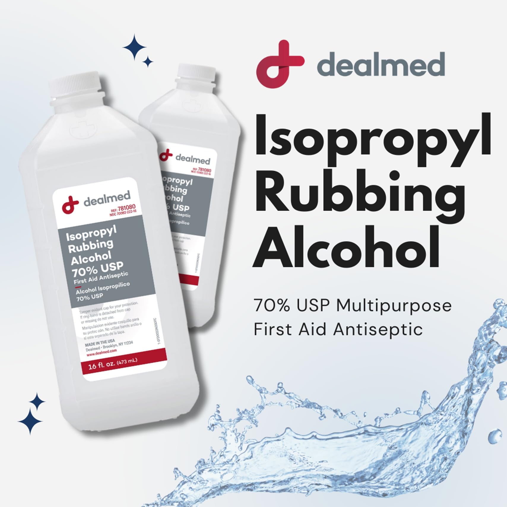 Dealmed Isopropyl Rubbing Alcohol 70% USP, First Aid Antiseptic, 16 fl. oz, (2 Pack)