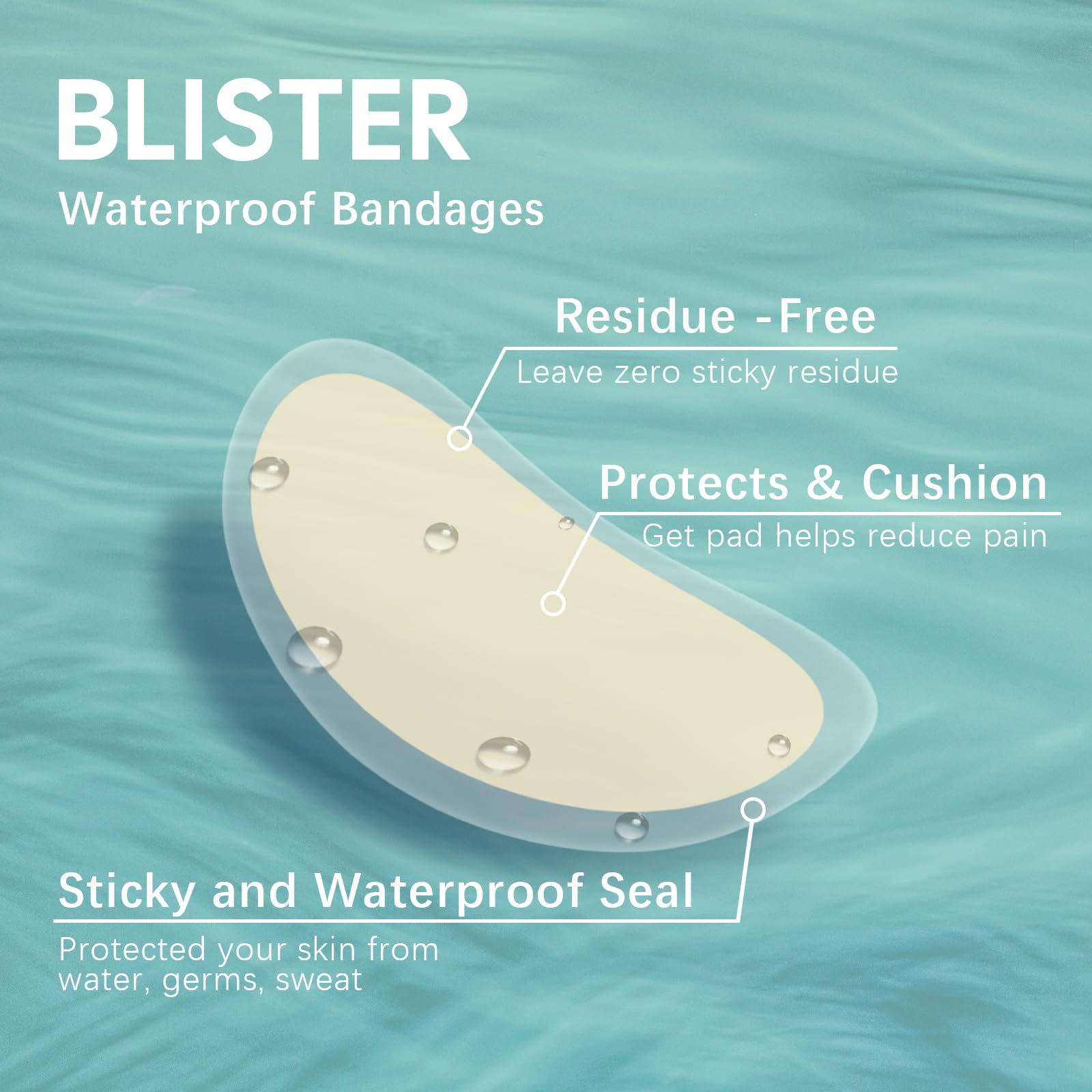 Gel Blister Hydrocolloid Bandages - Welnove 30ct Blister Cushions (Heel Pack) - Blister Bandages for Heel, Toe & Foot - Blister