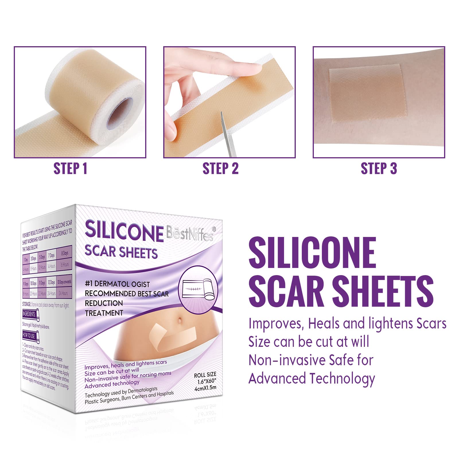 Silicone Scar Sheets, Silicone Scar Tape Roll(1.6    x 60   Roll-6 Month Supply), Professional Scar Removal Strips, Reusable, Me