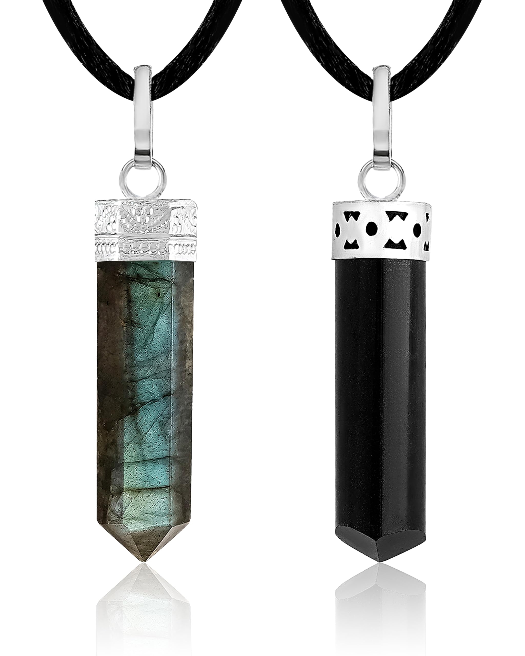 Sugandha Wellness Labradorite & Black Tourmaline Healing Crystal Necklace - Powerful Protection Pendant for Positivity. Spiritua