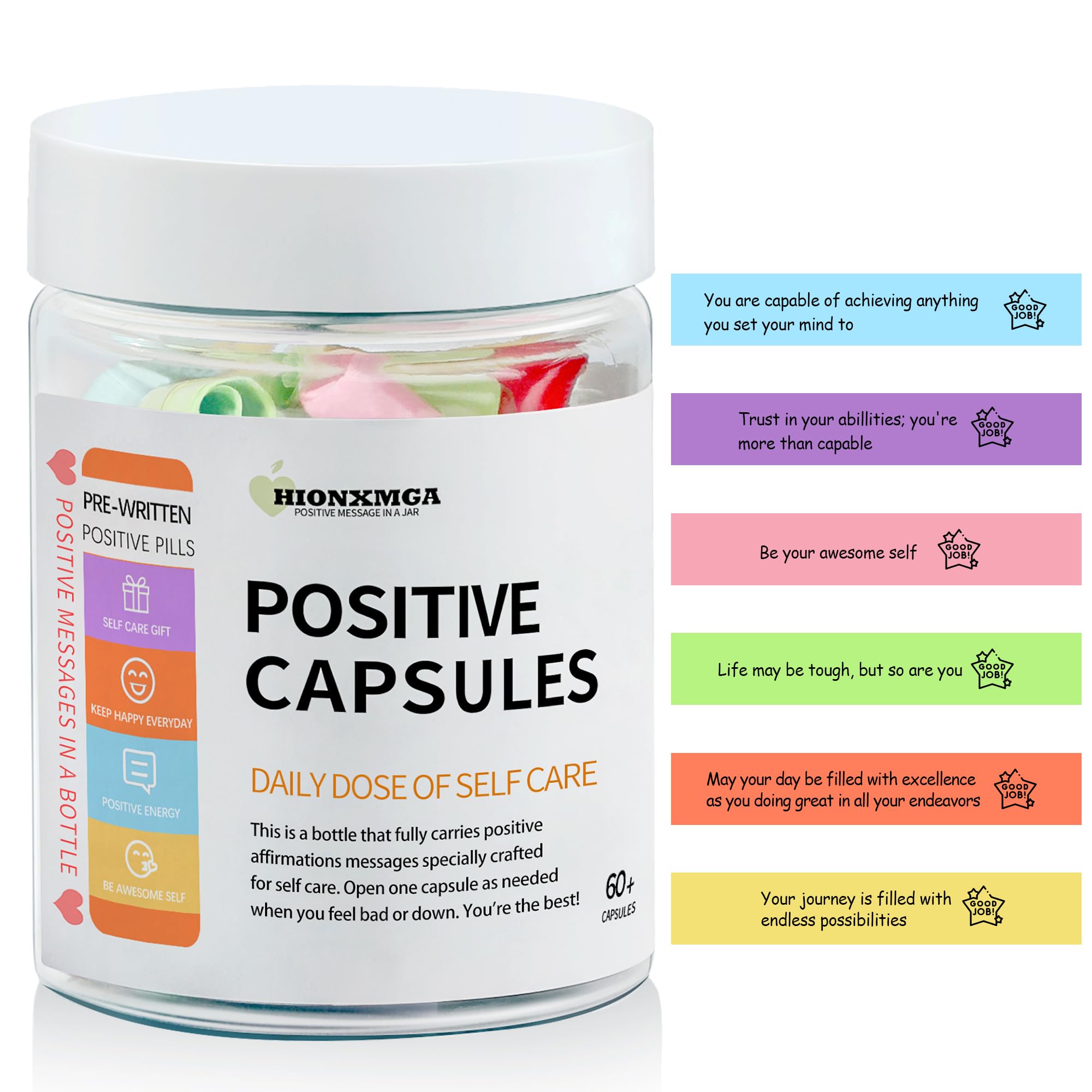 HIONXMGA Positive Messages in a Bottle (60+ Positive Affirmations),Self Care Gifts for Women Men Stress Relief Get Well Soon,Sel