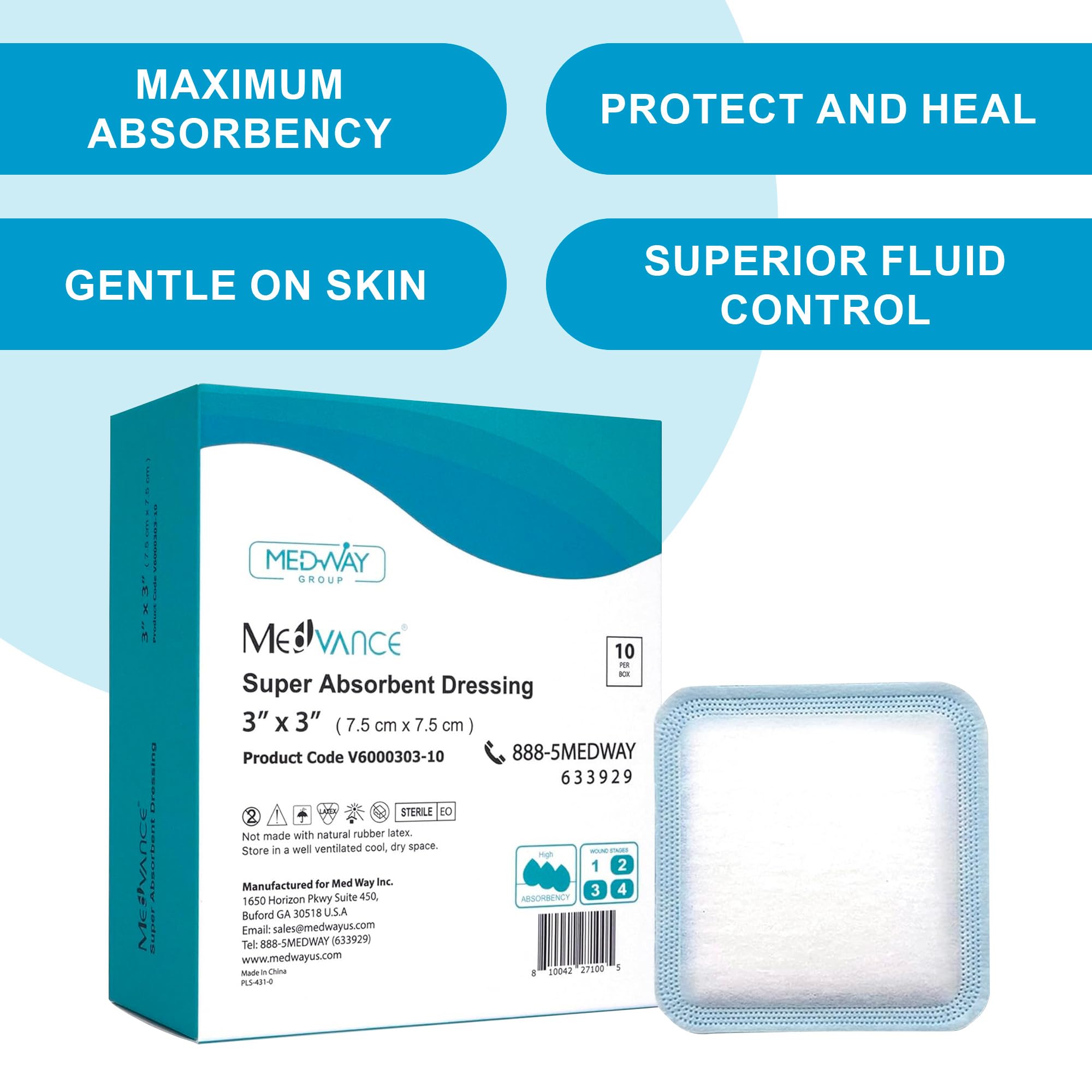 MedVance Super Absorbent Dressing, Non-Adhesive Pads for Wound Care, Pressure Ulcers & 1st/2nd Degree Burns, Superior Moisture A
