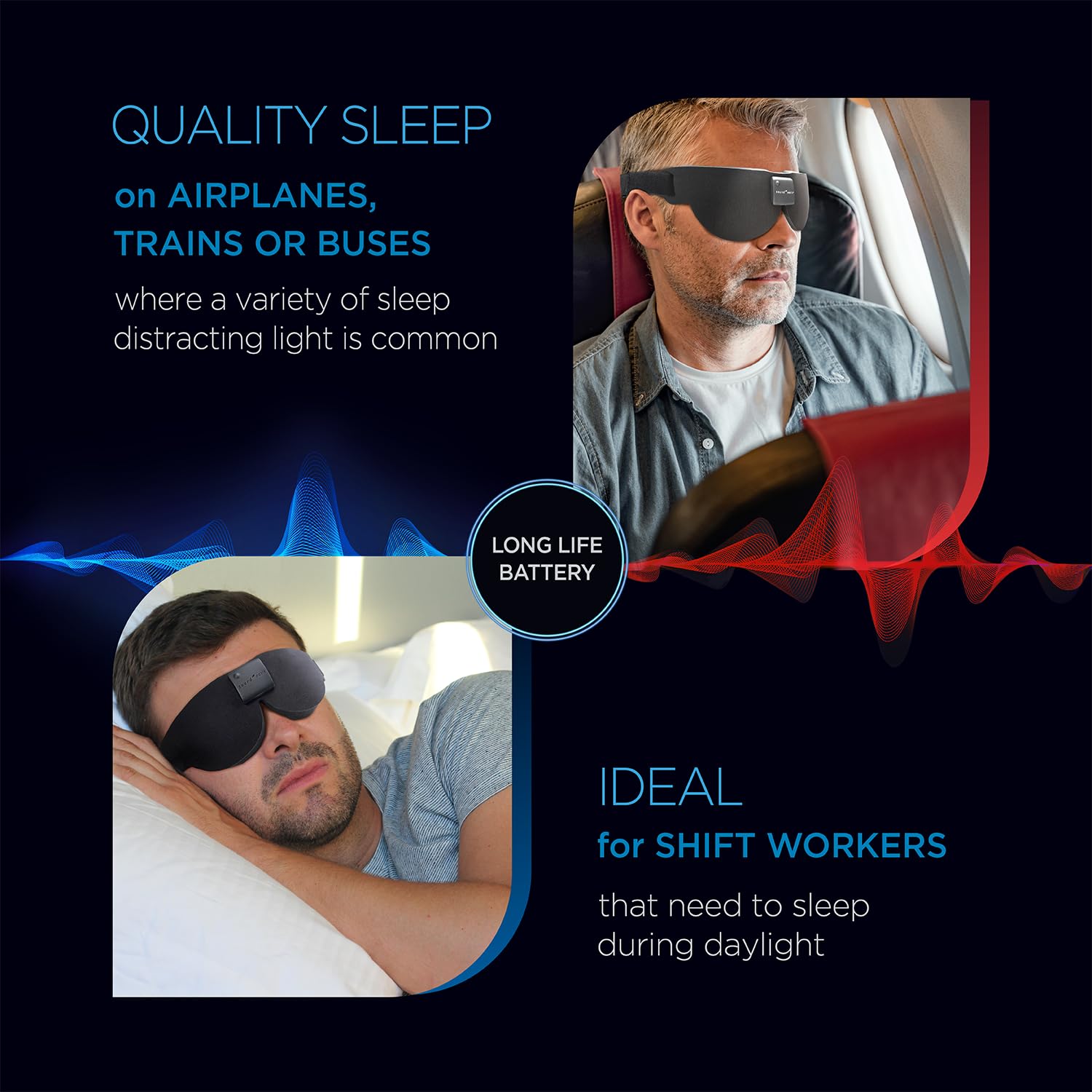 Advanced Glo to Sleep Eye Mask, Nighttime Adult Sleep Aid for Men & Women, Deep REM Sleep, Relaxation, Red & Blue Lighting, Pate