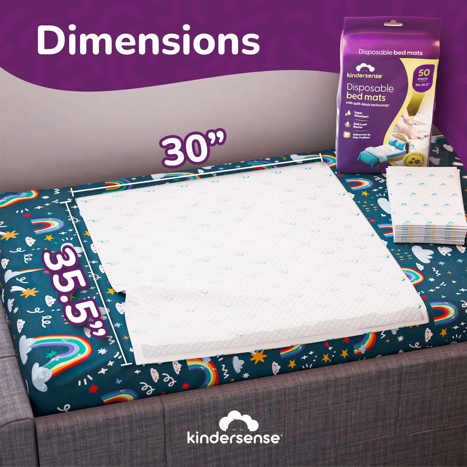 KinderSense Ultra Absorbent Disposable Bed Pads for Potty Training 36 x 30 (50 Count) - Bedwetting Mat & Mattress Protector - In