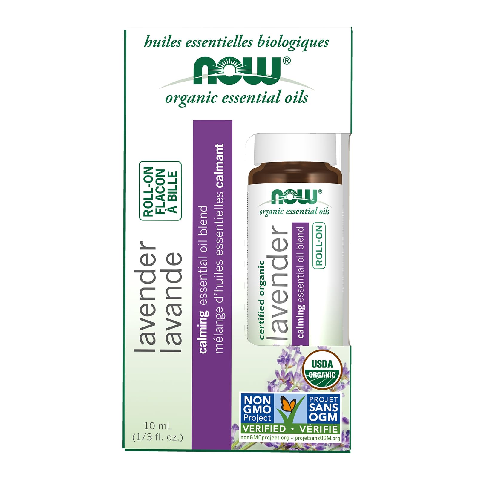 NOW Foods Essential Oils, Lavender Roll-On, Certified Organic, Calming Blend, Steam Distilled, Topical Aromatherapy, 10-mL