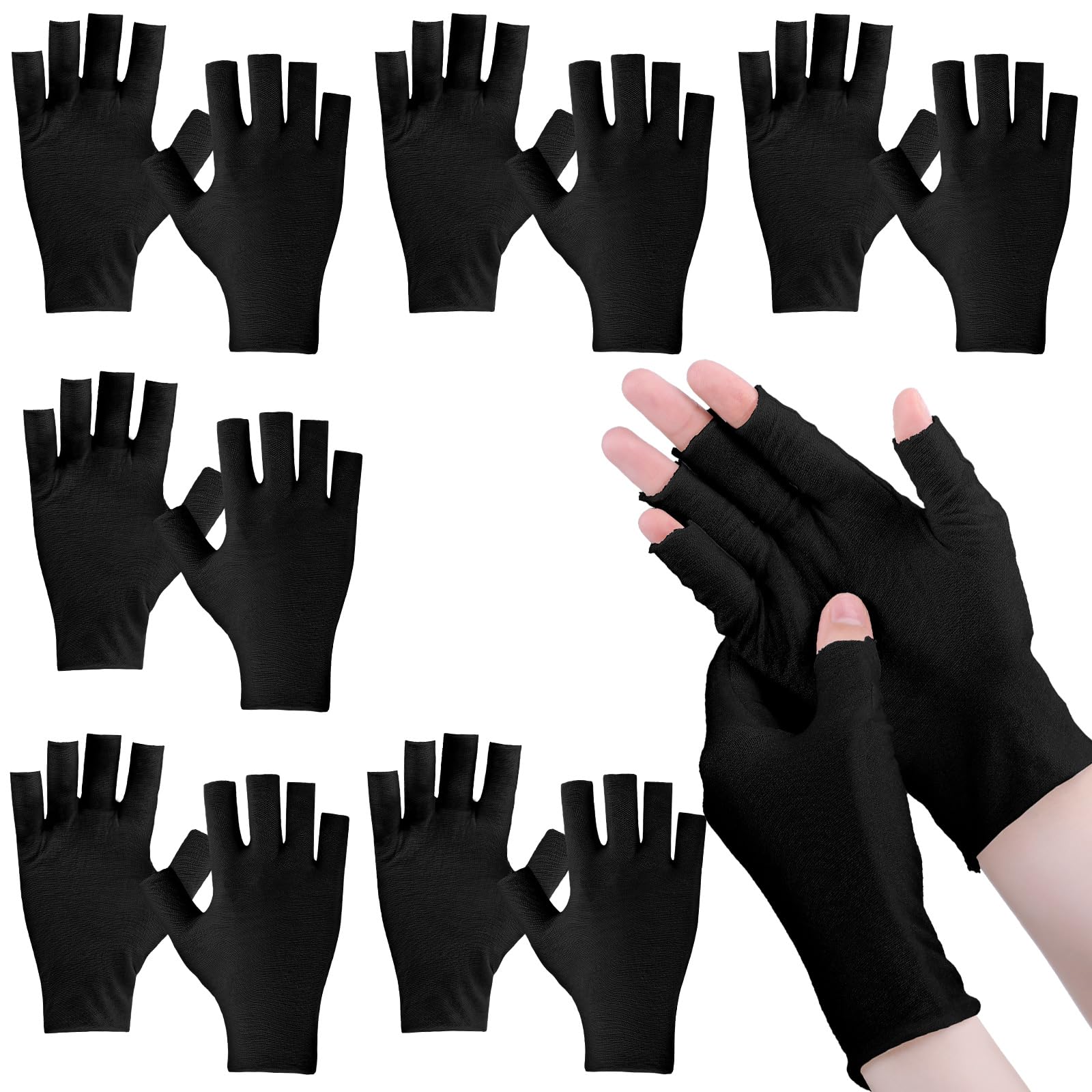 Geyoga 6 Pairs Fingerless Moisturizing Gloves Eczema Cotton Gloves for Adults Half Finger Touchscreen Lotion Overnight Dry Hands