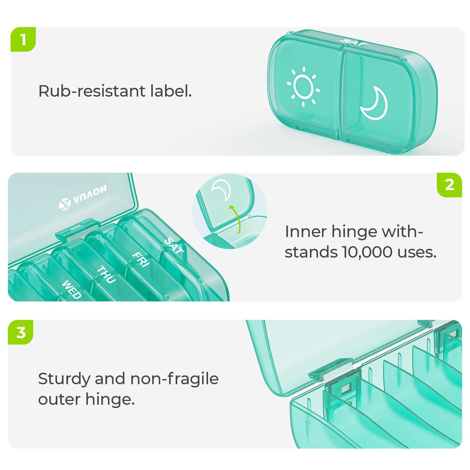AUVON XL Weekly Pill Organizer 2 Times a Day, Pill Box 7 Day with One-Side Large Openings for Easy to Use, Cyan AM PM Pill Case
