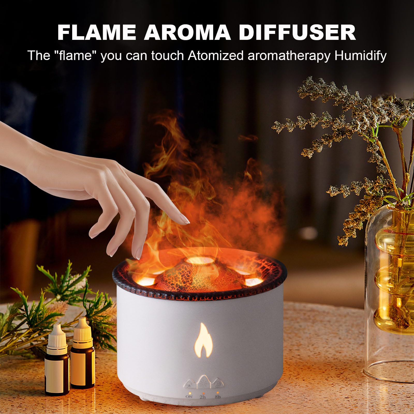 Volcano Humidifier Flame Aroma Diffuser: 300ml Aromatherapy Humidifier Jellyfish/Flame 2 Mist Mode Air Humidifier Remote Control