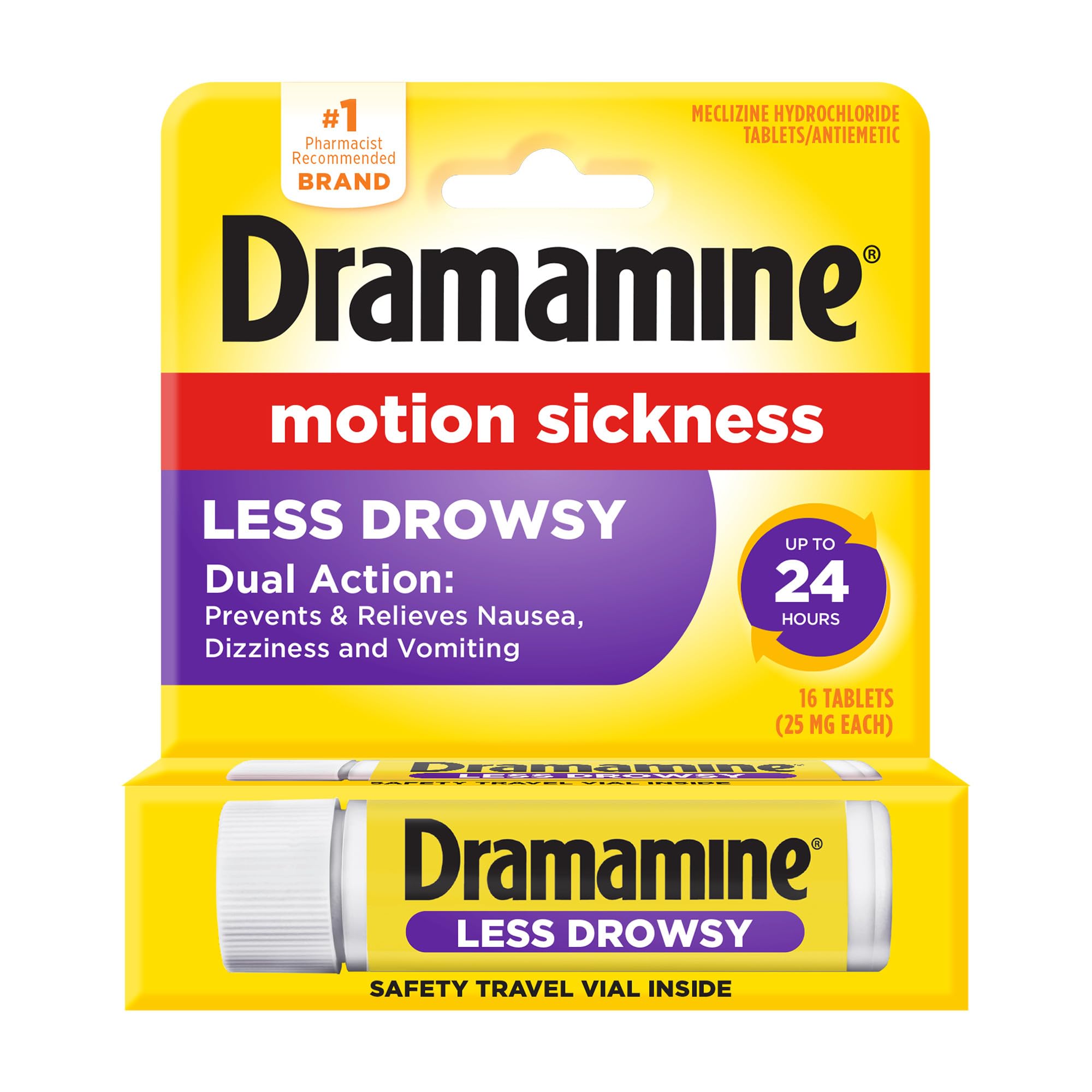 Dramamine Motion Sickness Relief - All Day Less Drowsy, 16 Count