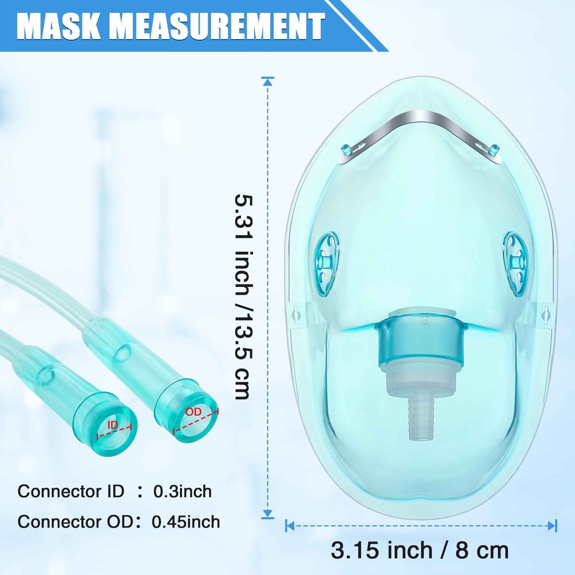 Geiserailie 2 Pack L Size Oxygen Mask with 6.6 Ft Tubing and Adjustable Elastic Strap, Adult Oxygen Mask with Tubing, Oxygen Mas