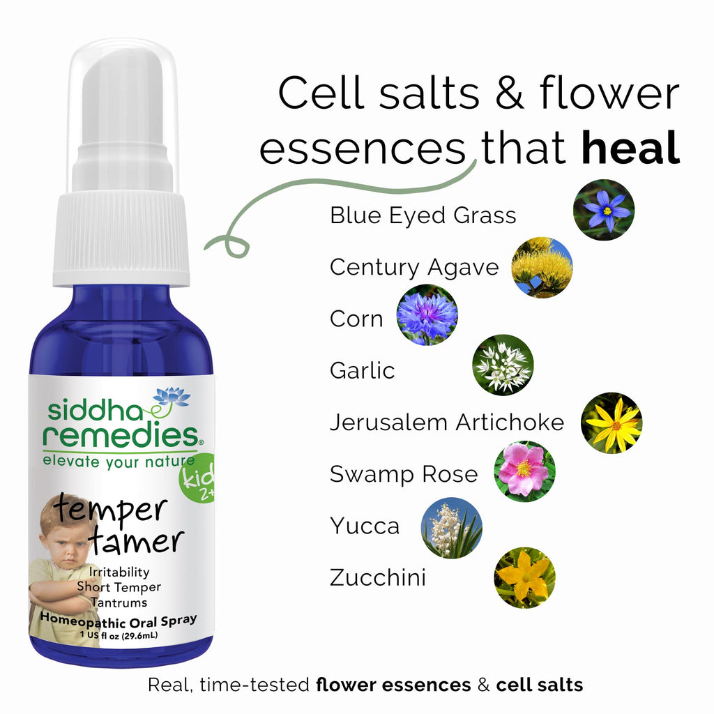 Siddha Remedies Temper Tamer Spray for Children with Tantrums, Short Temper | 100% Natural Homeopathic Remedy Ingredients, Cell