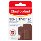 Elastoplast Sensitive Hypoallergenic Dark Skin Tone Plasters (20 Pieces), Painless Removal, Breathable Fabric, 19g, Large, 1 Cou