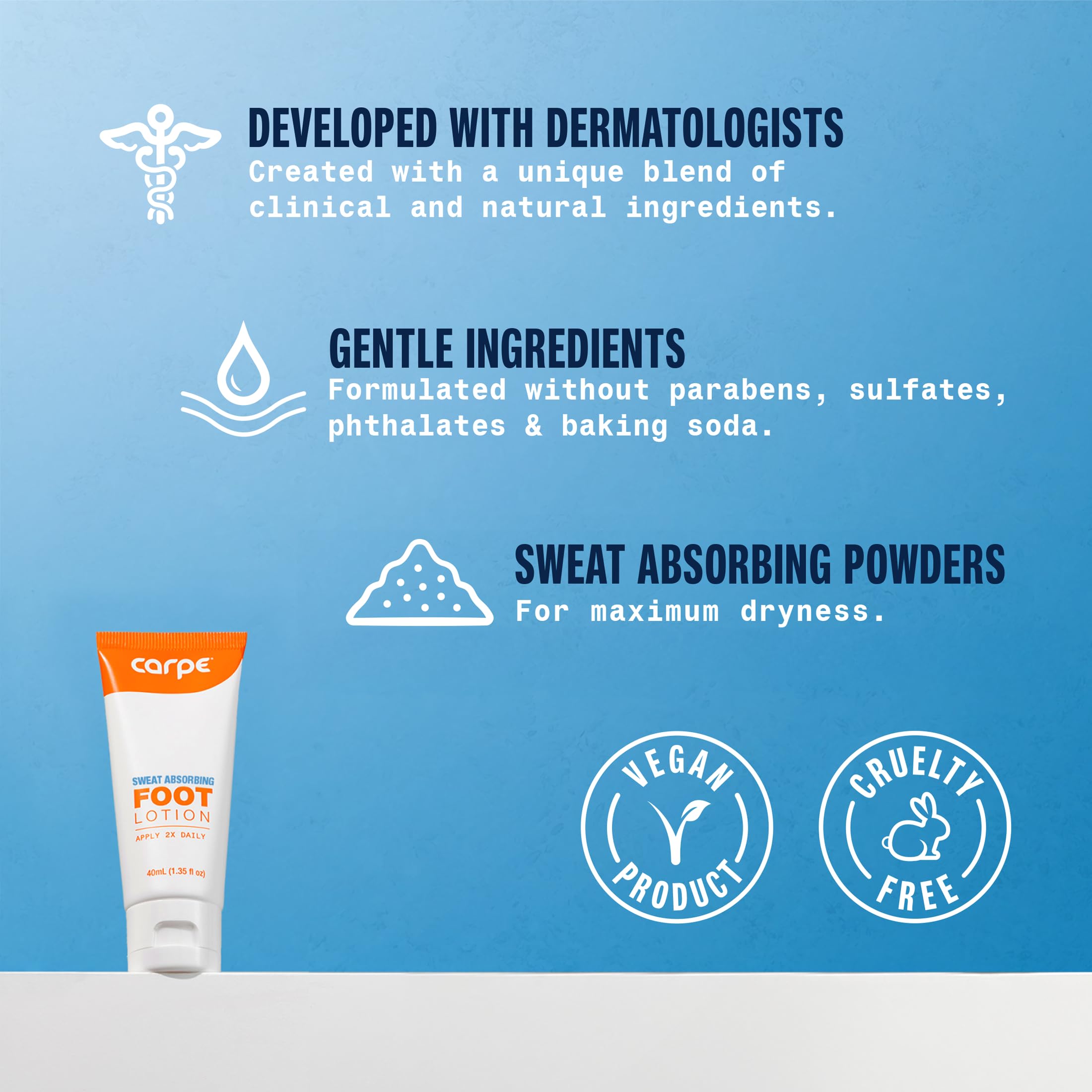 Carpe Sweat Absorbing Foot Lotion, A dermatologist-recommended solution to stop sweaty, smelly feet, Helps prevent blisters, Gre