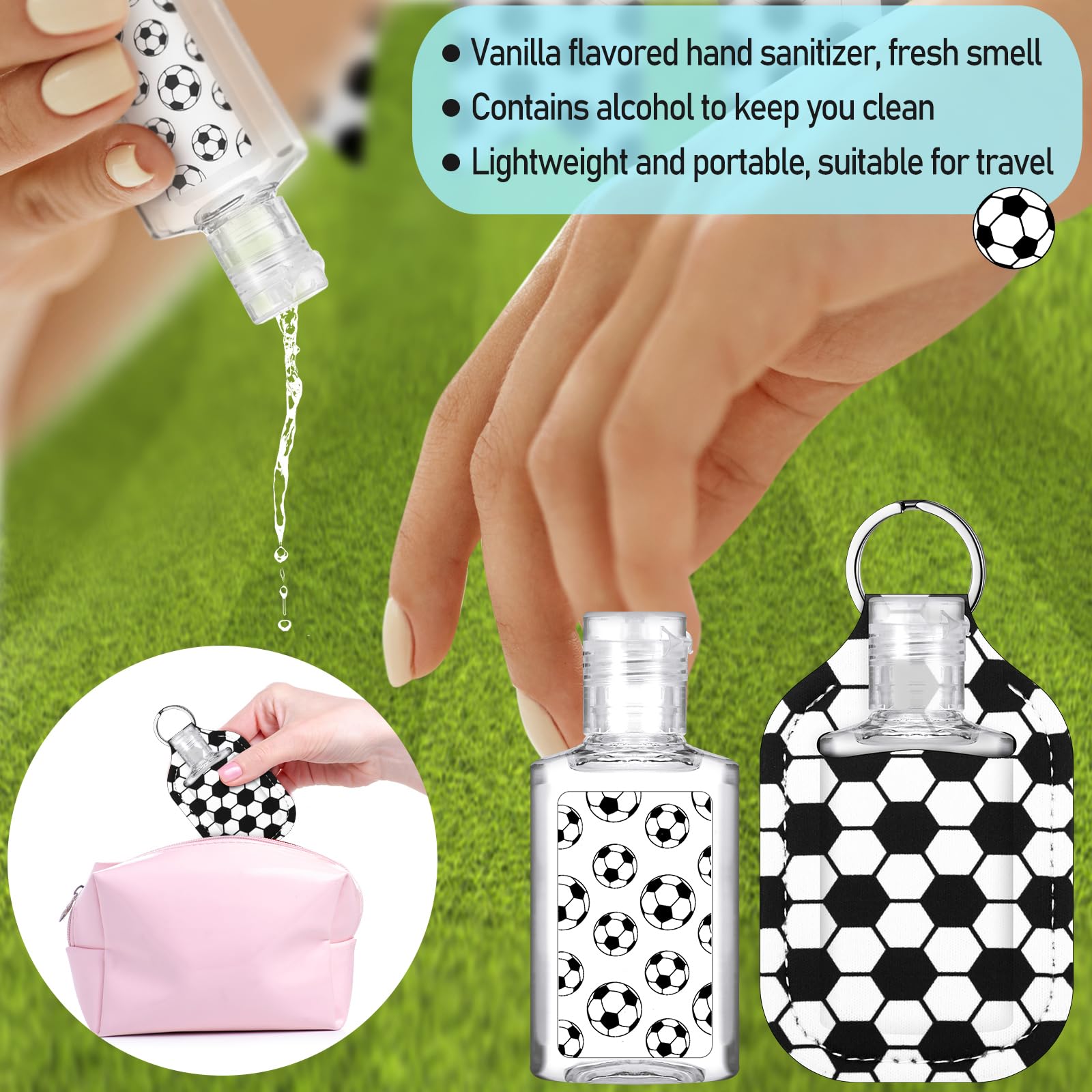 Frienda 24 Pcs Mini Hand Sanitizer Bulk Gift Set Include 12 Hand Gel 1 Fl oz 12 Hand Sanitizer Holder Keychains for Team Teen Gi