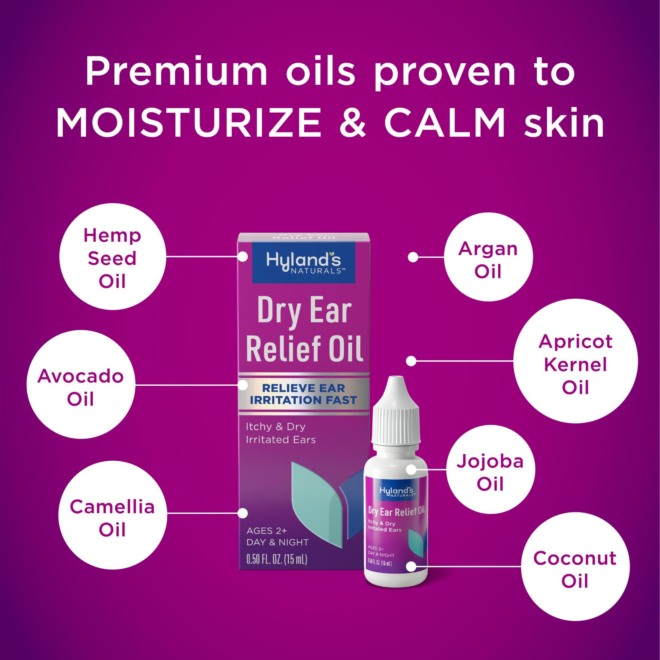 Hyland's Dry Ear Relief Oil, Relieve Ear Irritation Fast, for Itchy and Dry Irritated Ears, Ages 2 and up, Day and Night Drops,