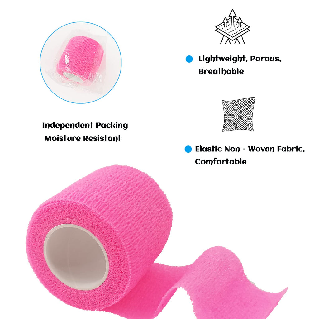 24 Rolls Pink Elastic Self Adhesive Bandage Wrap, Breathable Flexible Fabric Non Woven Cohesive Bandage, Ankle Sprains Swelling