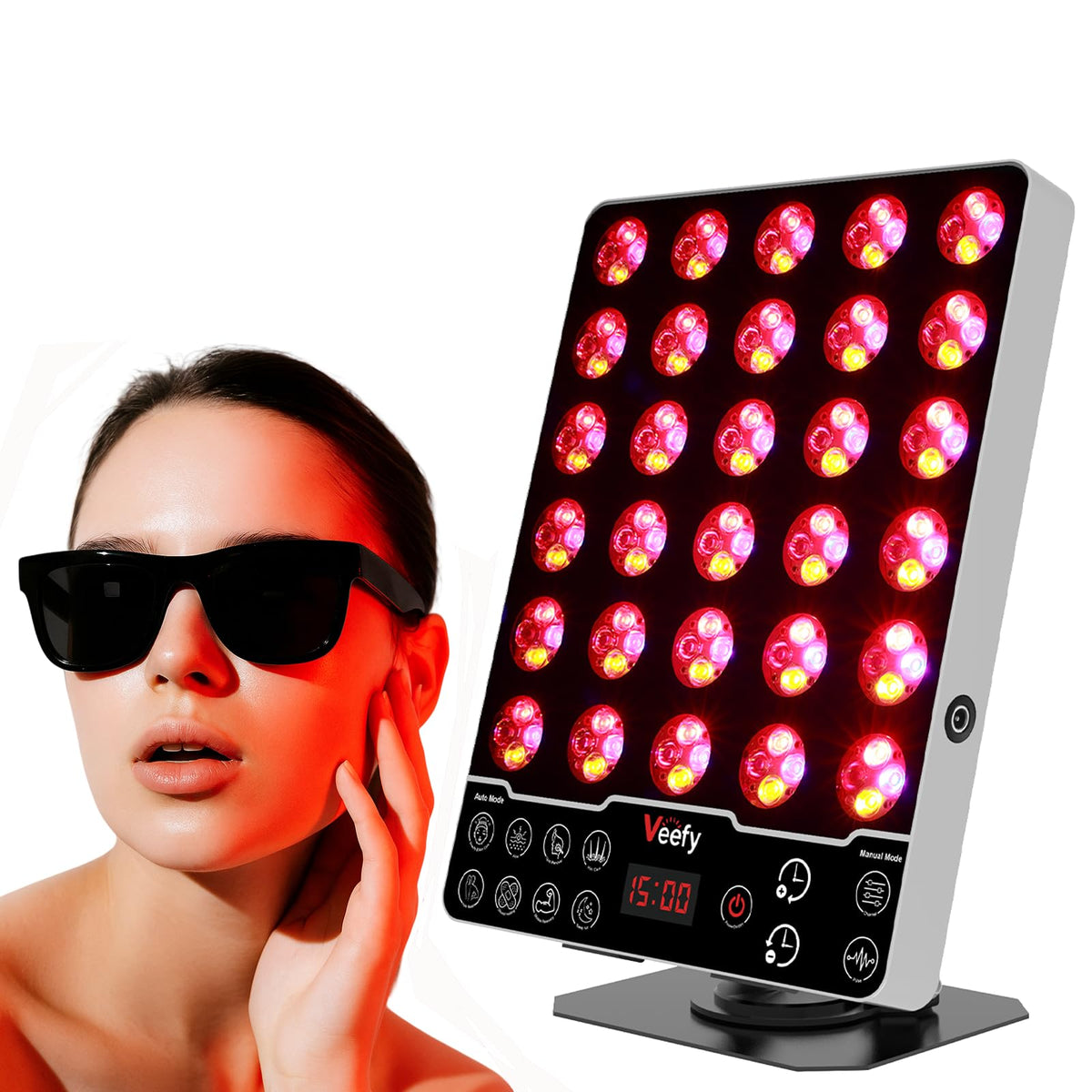 Veefy Red Light Therapy Panel for Face & Body  660nm Red, 850nm Infrared, 590nm Yellow & 415nm Blue LED Light Therapy Device wi