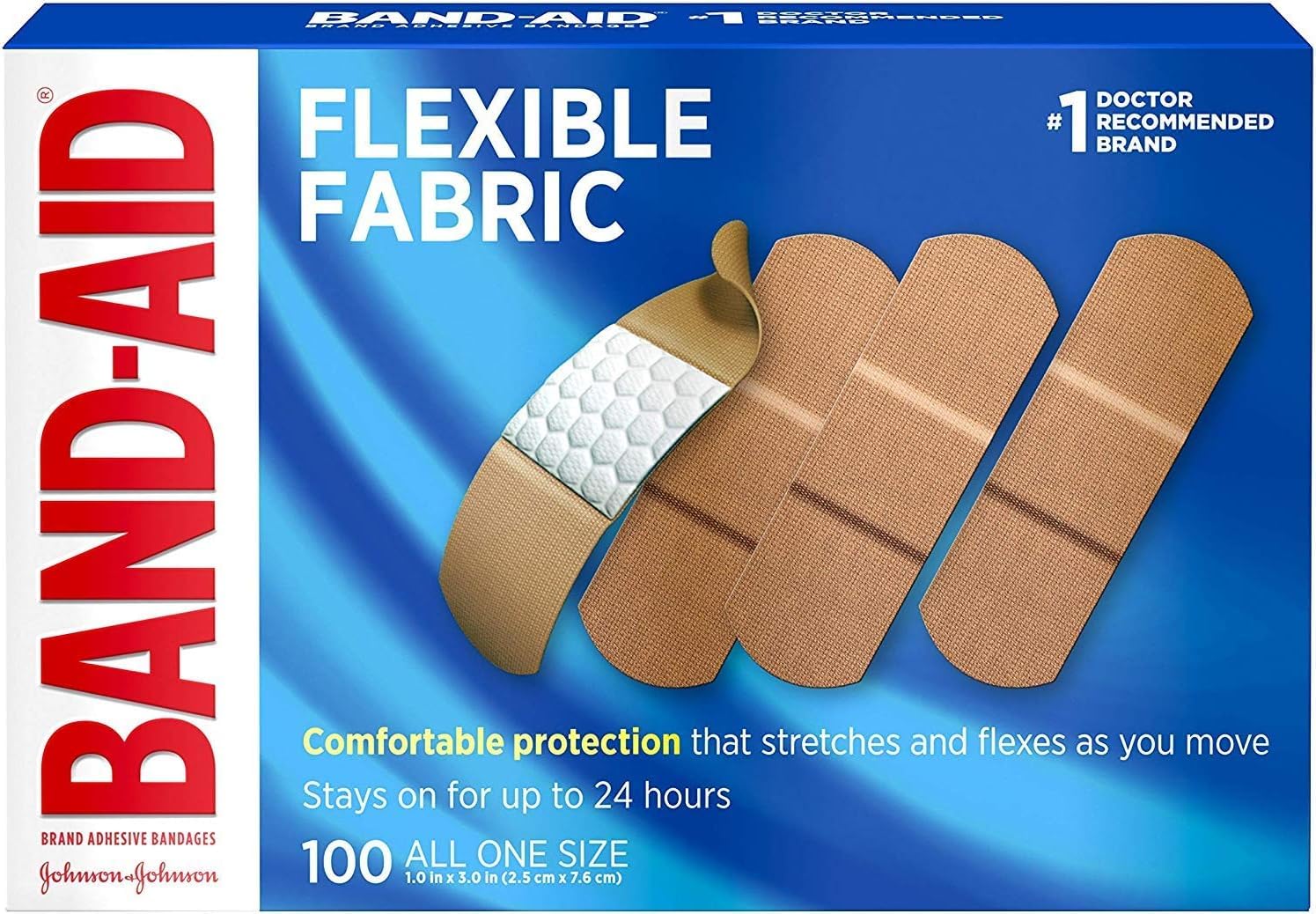 Flexible Fabric Adhesive Bandages, 1 X 3, 100/box