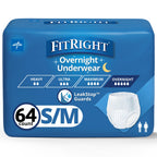 FitRight Overnight Unisex Underwear, Small/Medium (28-40 in Waist), 64 Count (4 Bags of 16), Maximum All Night Disposable Incont