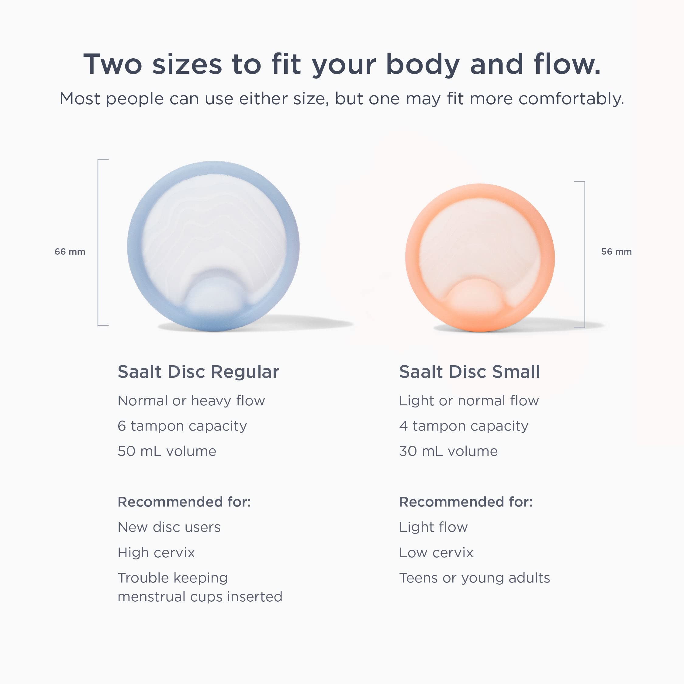 Saalt Menstrual Disc - Soft, Flexible, Reusable Medical-Grade Silicone - Wear 12 Hours - Removal Notch - Two Sizes - Menstrual C