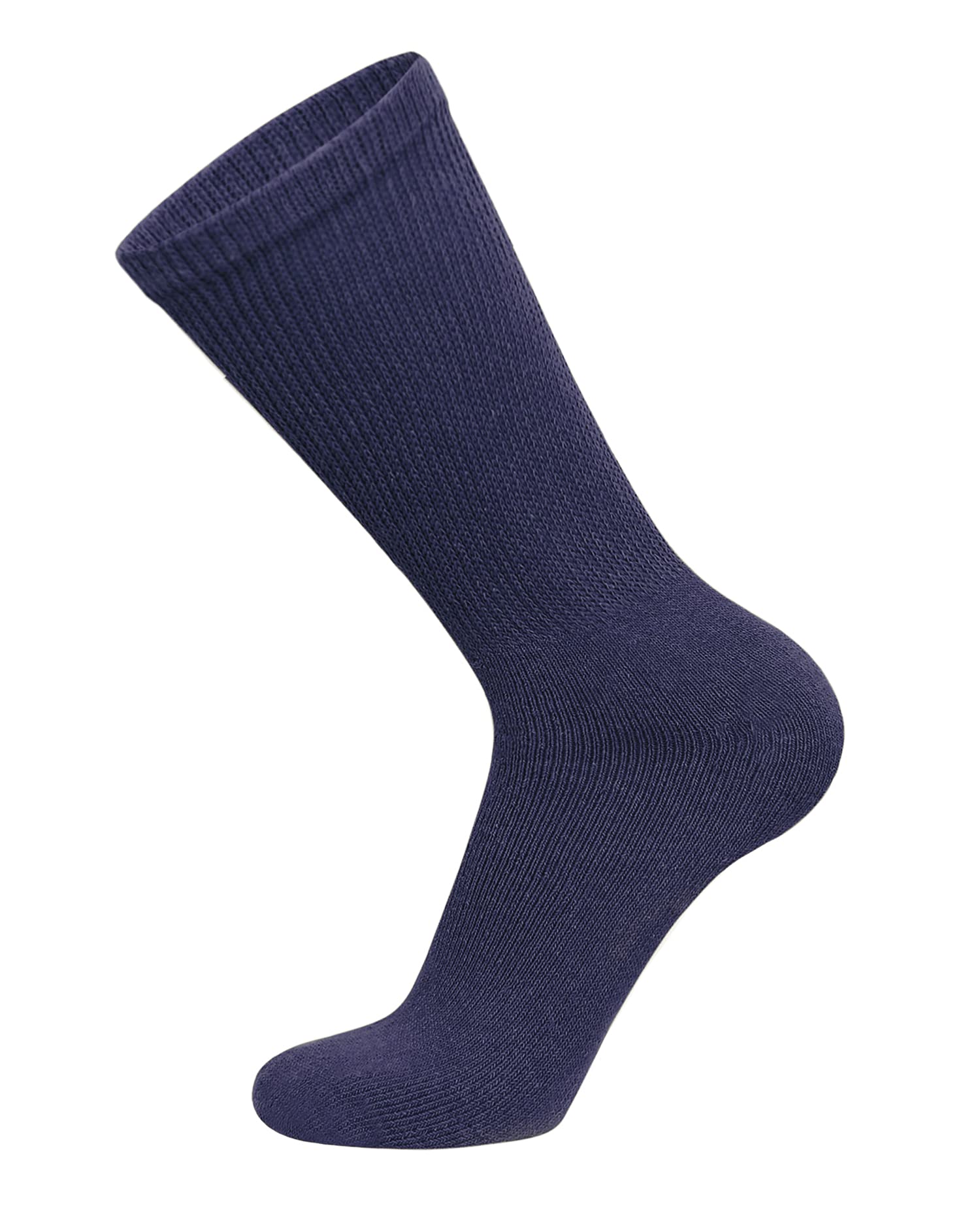 6 Pairs of Cotton Diabetic Non-Binding Neuropathy Crew Socks (Navy, Fits Mens Shoe Size 8-10/Womens shoe size 9-11)