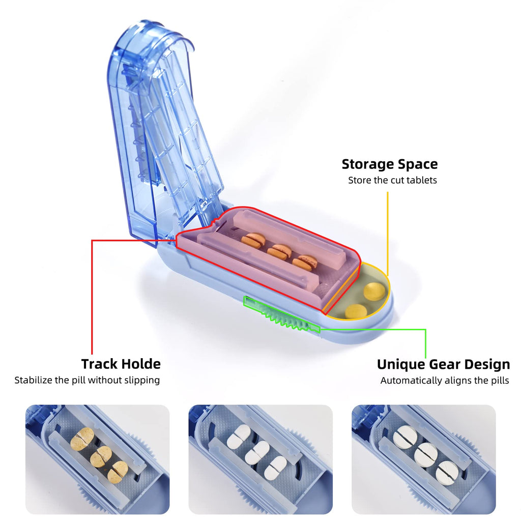 Multiple Pill Splitter, Adjustable Pill Cutter, Stainless Steel Cutting Blade & Blade Guard, with Accurate Pill Alignment, for C