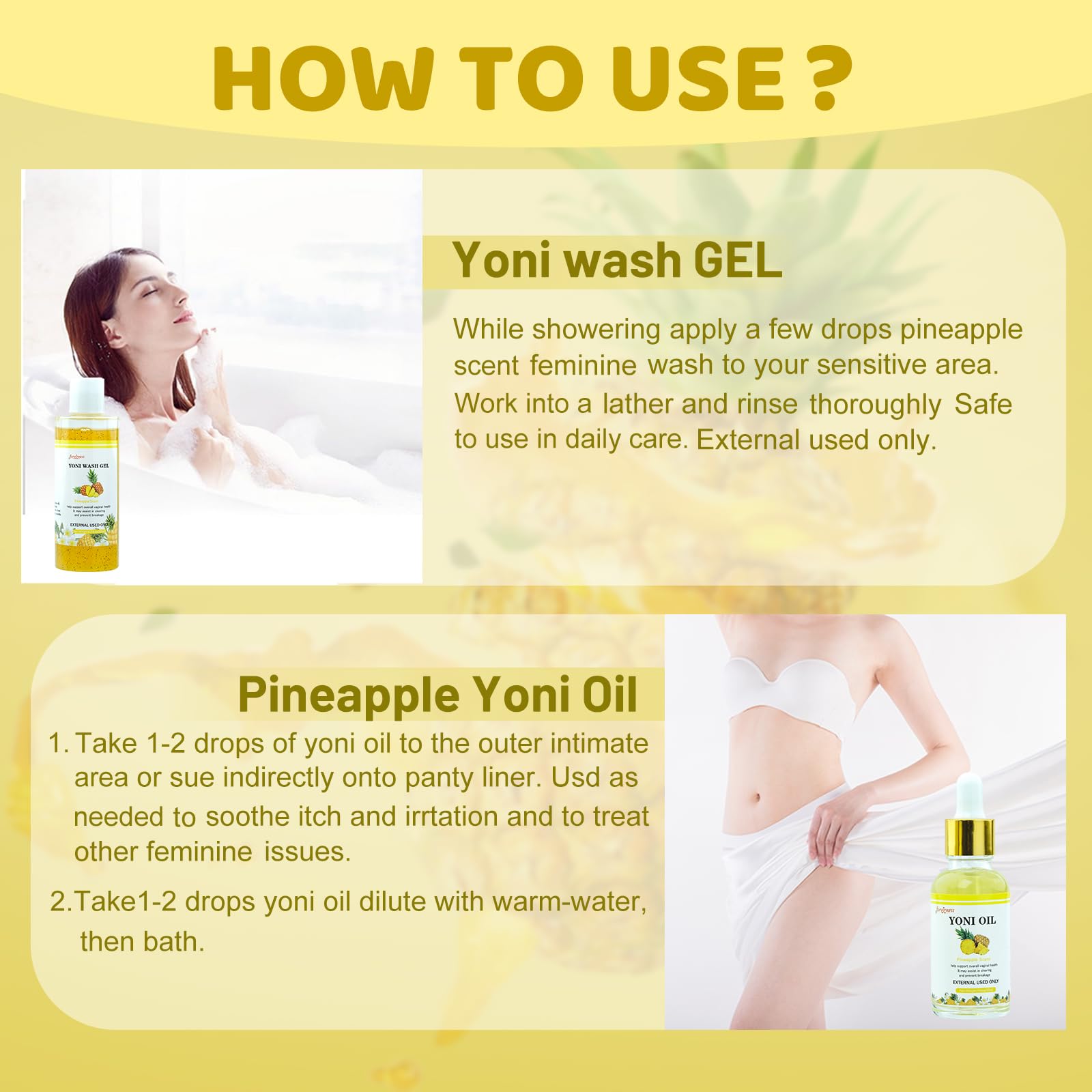 Natural Yoni Wash Yoni Oil Set, Feminine Wash for Women ph Balance, 1 fl.oz Feminine Oil & 6.7 fl.oz Intimate Vaginal Wash - Pin