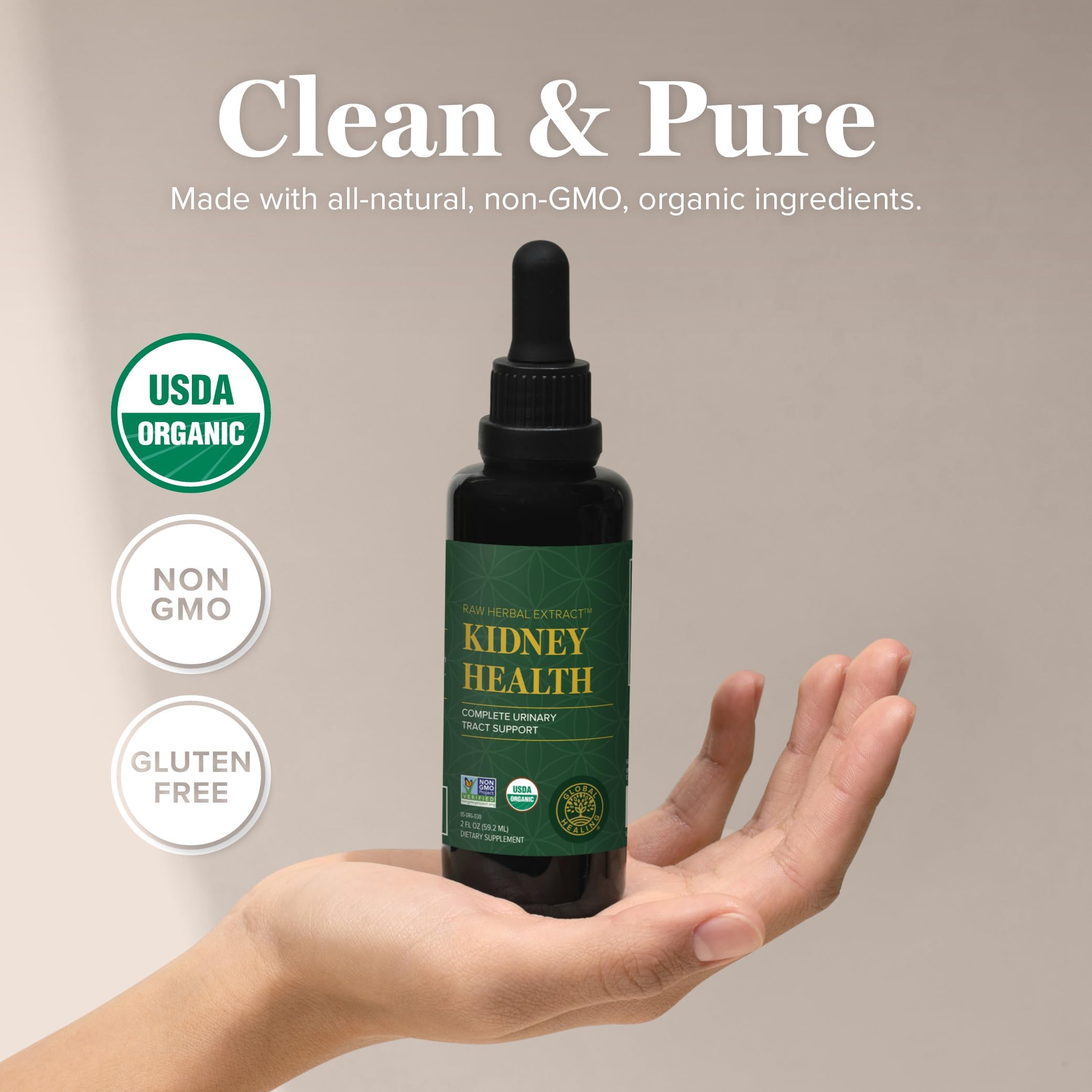 Global Healing USDA Organic Kidney Health with Cranberry & Hydrangea - Kidney Cleanse Liquid Supplement & Stones Dissolver for U