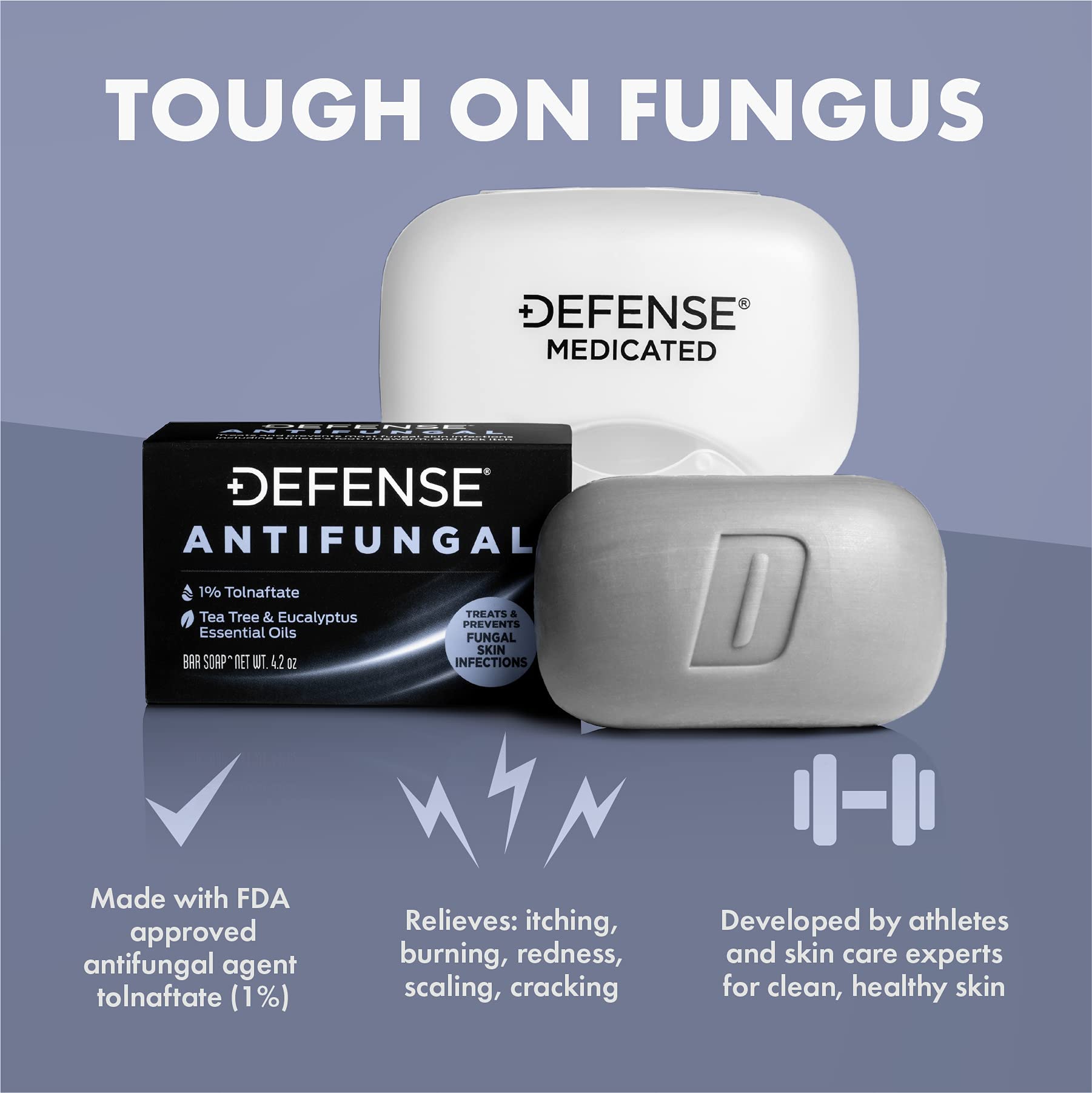 Defense Antifungal Bar Soap | Jock Itch, Ringworm, Athletes Foot, Skin Fungus | Medicated Anti Fungal Treatment (One Bar with S