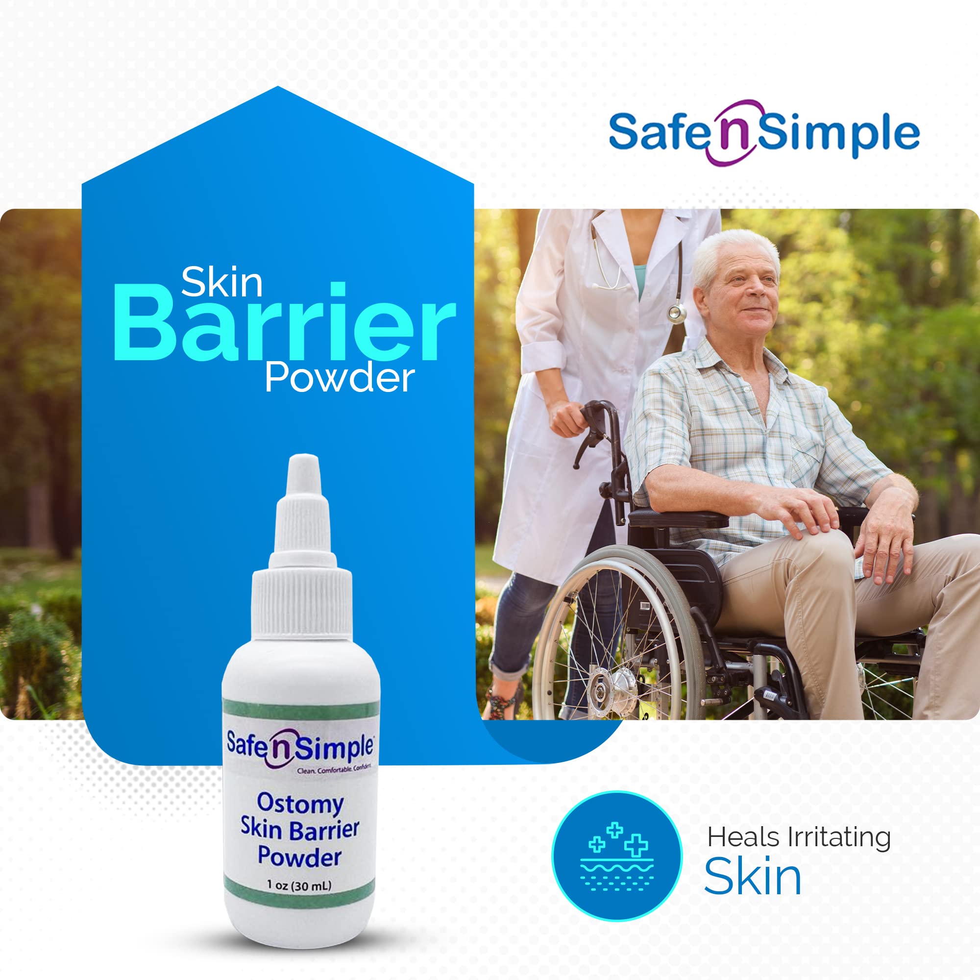 Safe n Simple Stoma Skin Barrier Powder - 5 oz - Medicated Protective Skin Barrier - Ostomy Protection Supplies - Stoma Adhesiv