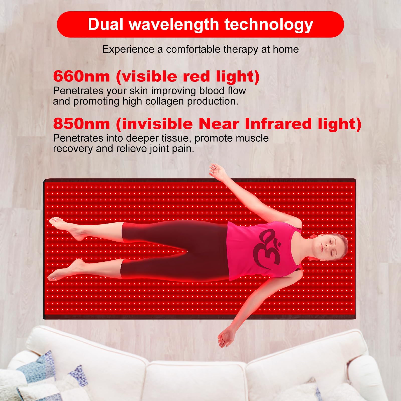 Red Light Therapy Mat 70.9'' X 31.5'' 1280 LEDs Near Infrared Light Therapy Blanket 660nm 850nm Full Body Pad 3 Modes & 9 Timer