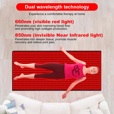 Red Light Therapy Mat 70.9'' X 31.5'' 1280 LEDs Near Infrared Light Therapy Blanket 660nm 850nm Full Body Pad 3 Modes & 9 Timer 