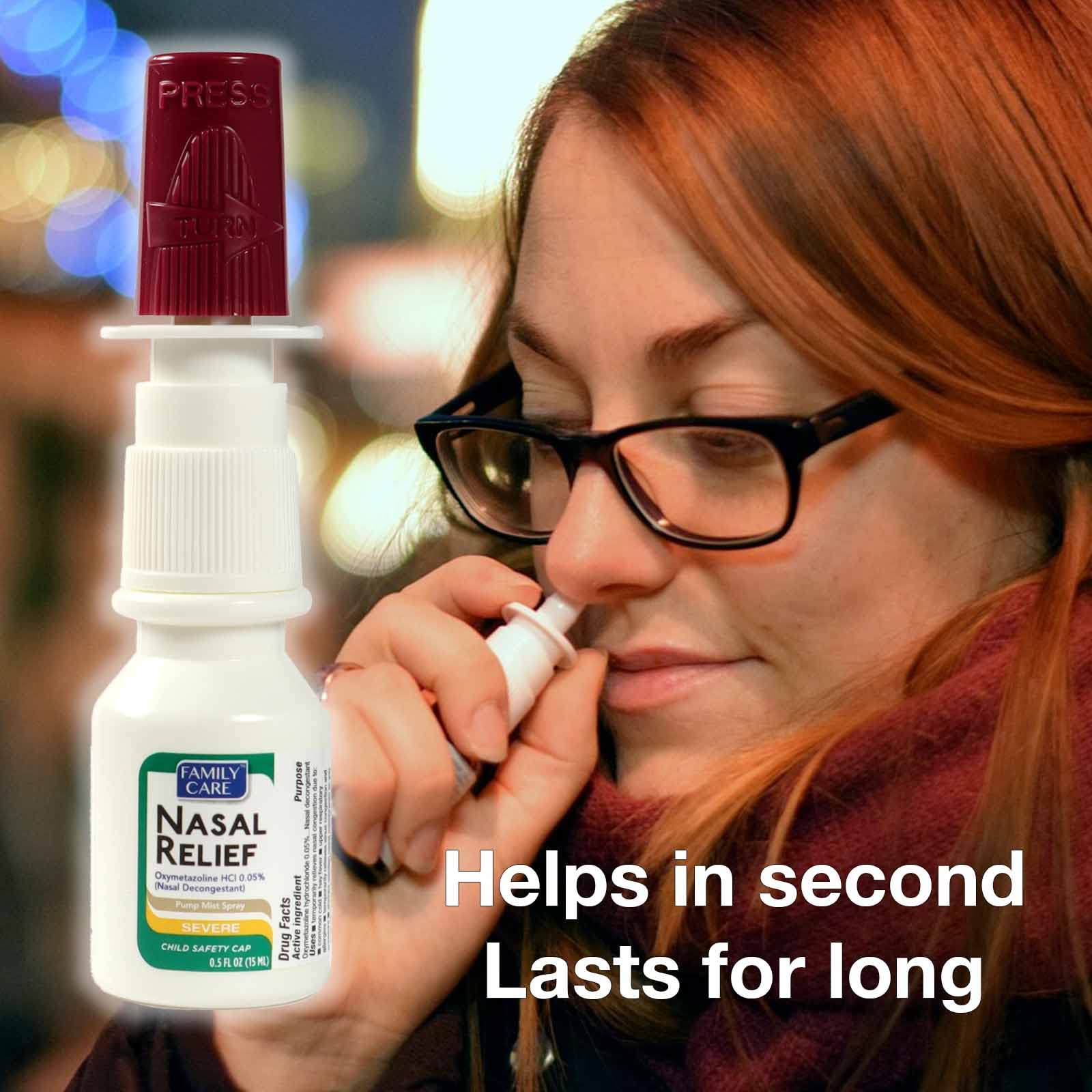 FamilyCare Nasal Relief Spray, Pump Mist, Anti-drip, Severe Congestion, (Oxymetazoline HCI) 12 Hours, 3 Pack