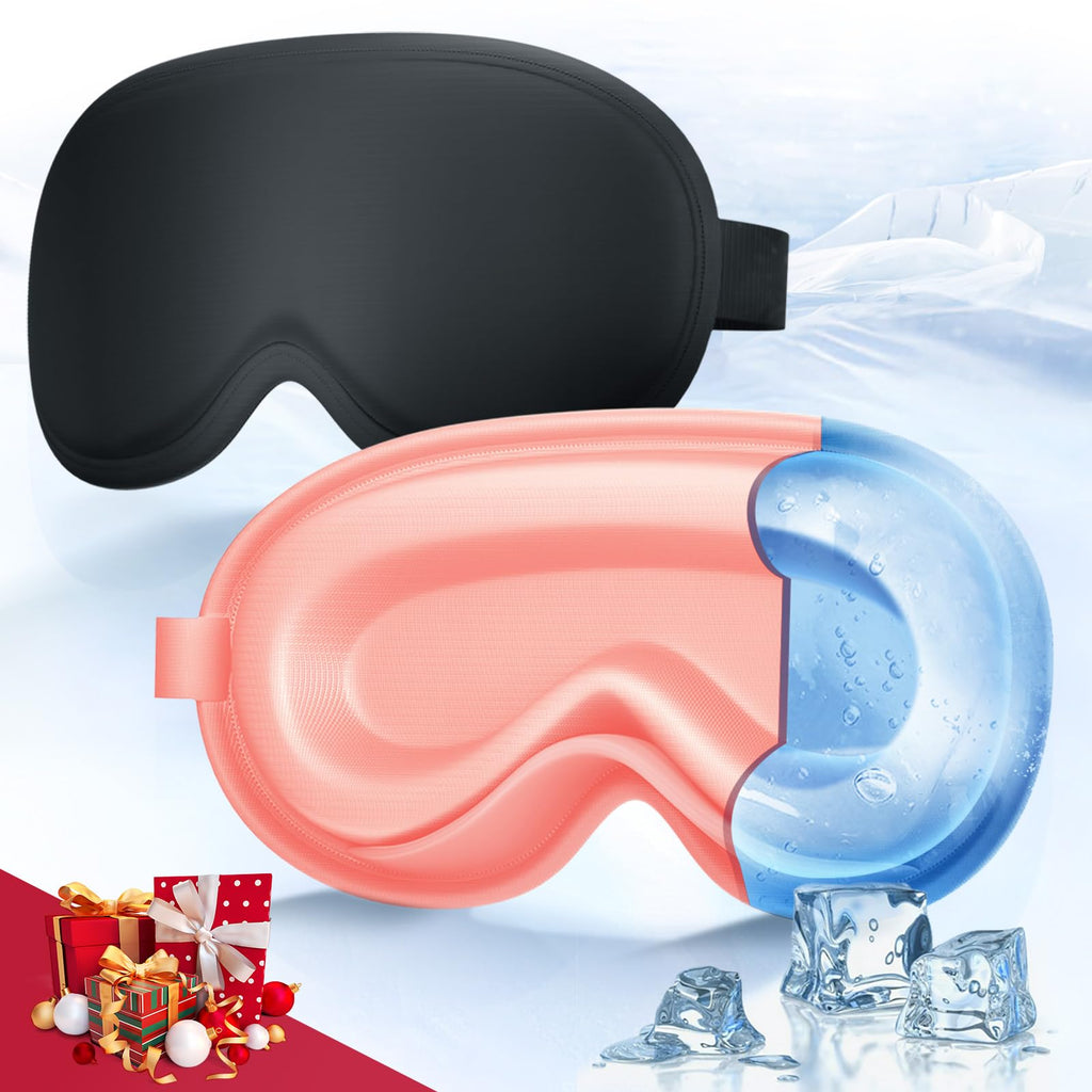 2 Pack 3D Cooling Gel Eye Mask - Reusable Cold Sleep Mask, Eyes Ice Pack with Hot & Cold Compress Therapy for Puffiness, Dark Ci