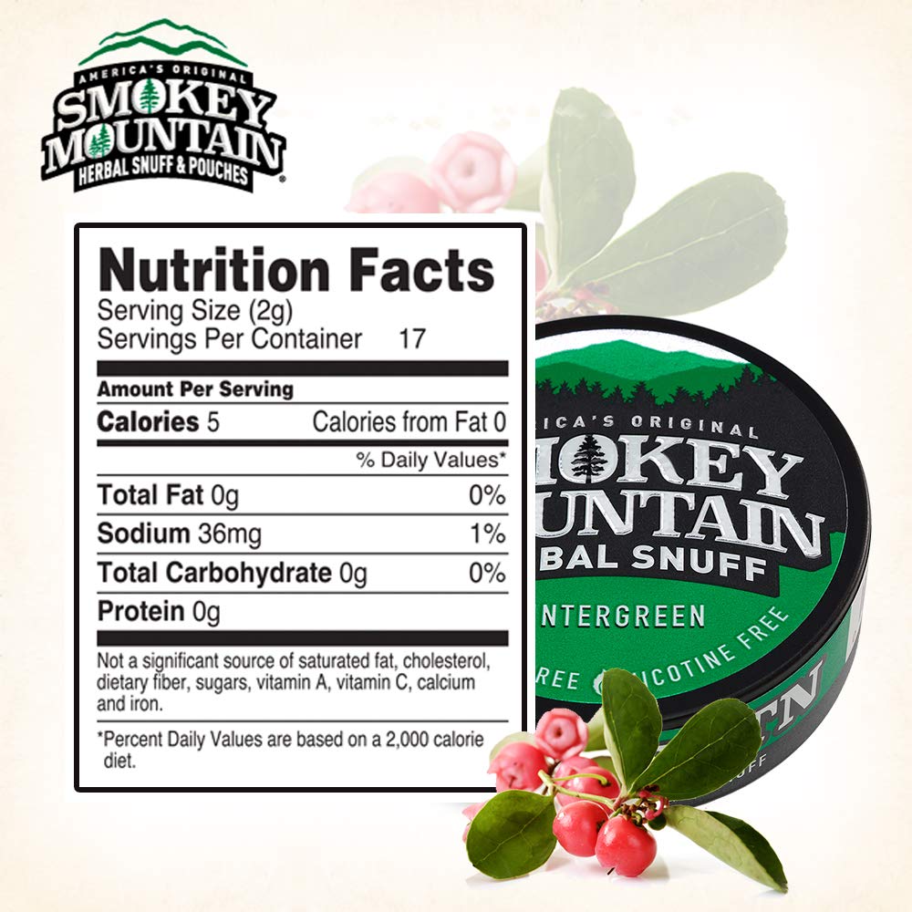 Smokey Mountain Herbal Long Cut - Wintergreen - 10 Can Box - Tobacco Free and Nicotine Free Snuff