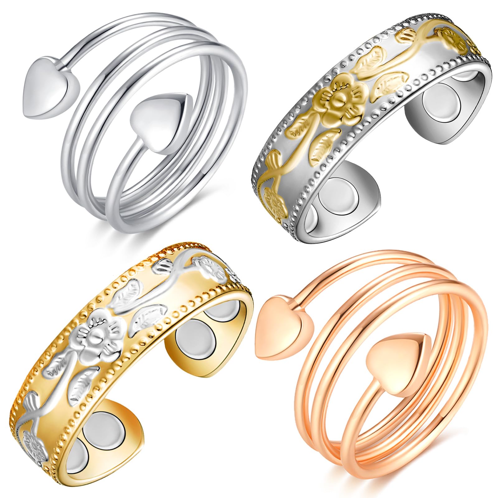 Vicmag Copper Magnetic Ring for Women, Magnetic Rings Ladies Fingers Thumb 100% Solid Pure Copper Jewelry Gift Adjustable(4PCS L