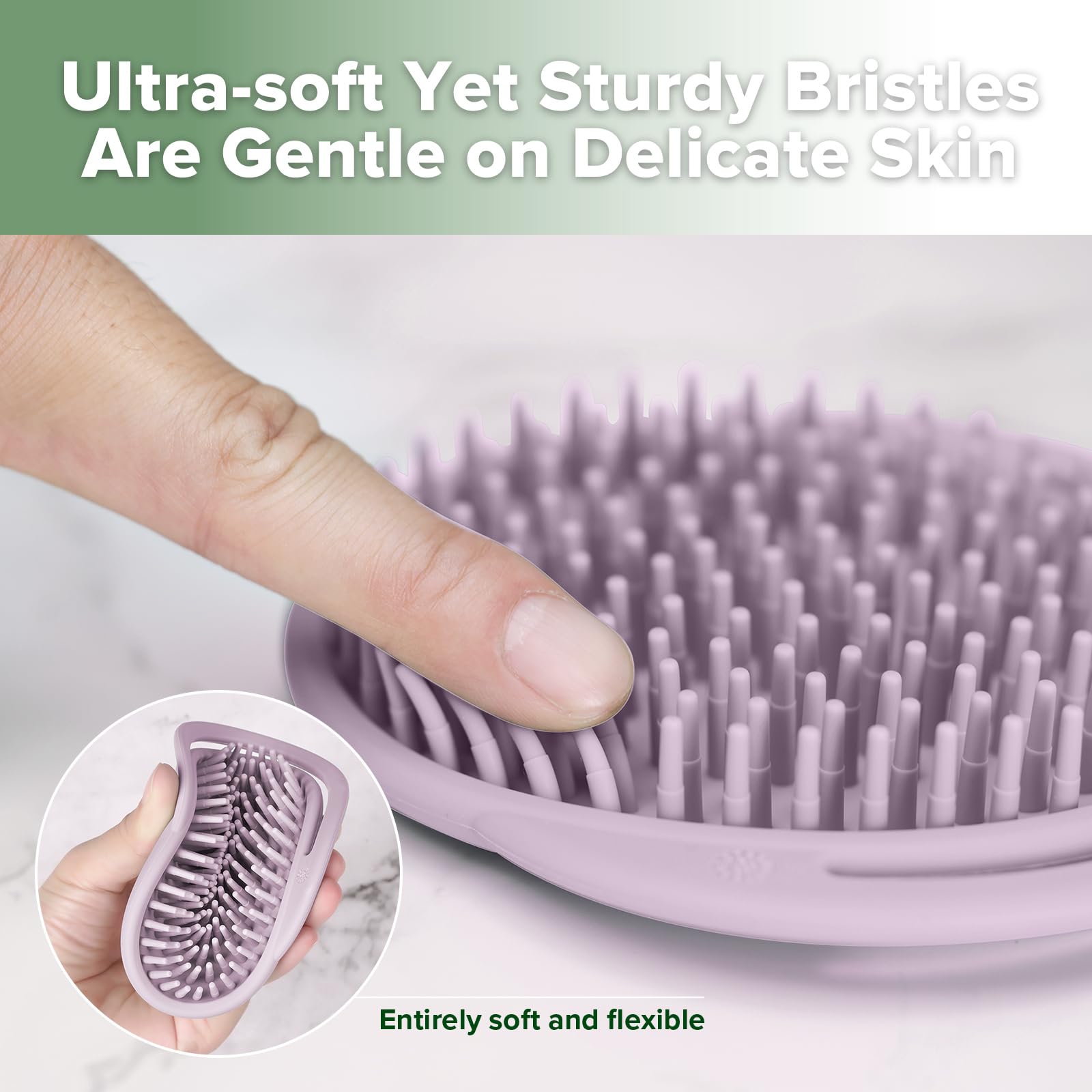 haakaa Silicone Shampoo Brush - Cradle Cap Brush Comb - Baby Hair Scrubber - Scalp Massager for Newborns & Toddlers - 1pk-Lavend