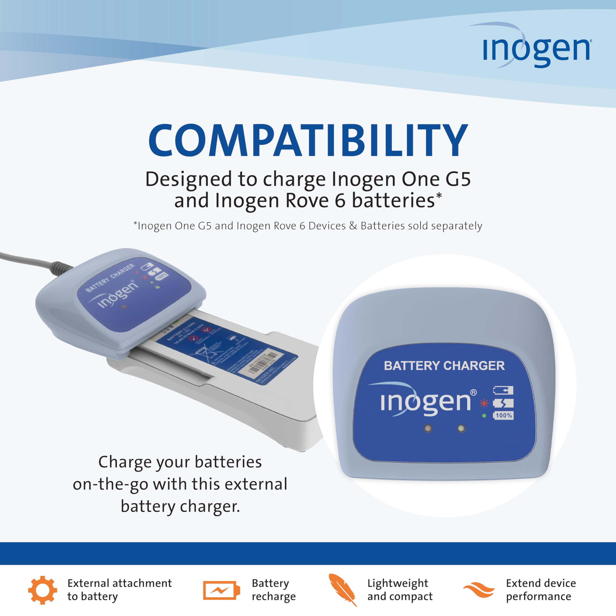 Inogen - External Battery Charger for Inogen One G5/Inogen Rove 6 - 0.12 lbs. and 3.13 in. W x 2.75 in. L x 1 in. H