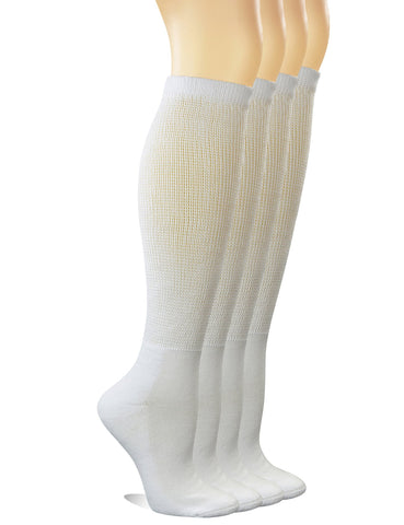Yomandamor Women's Non-binding Cotton Knee-Hi Diabetic Socks Boot Socks with Cushion Sole and Seamless Toe,4 Pairs L Size