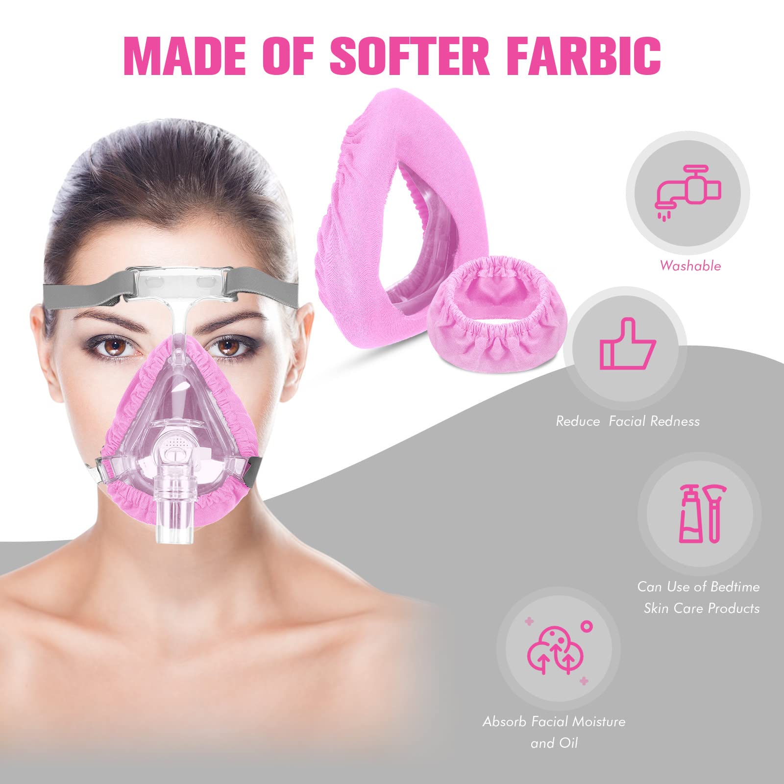 Nuanchu 5 Packs Cpap Mask Liners Cpap Mask Cover Full Face Reusable Soft Cushion Covers Reduce Air Leaks and Blisters(Pink)