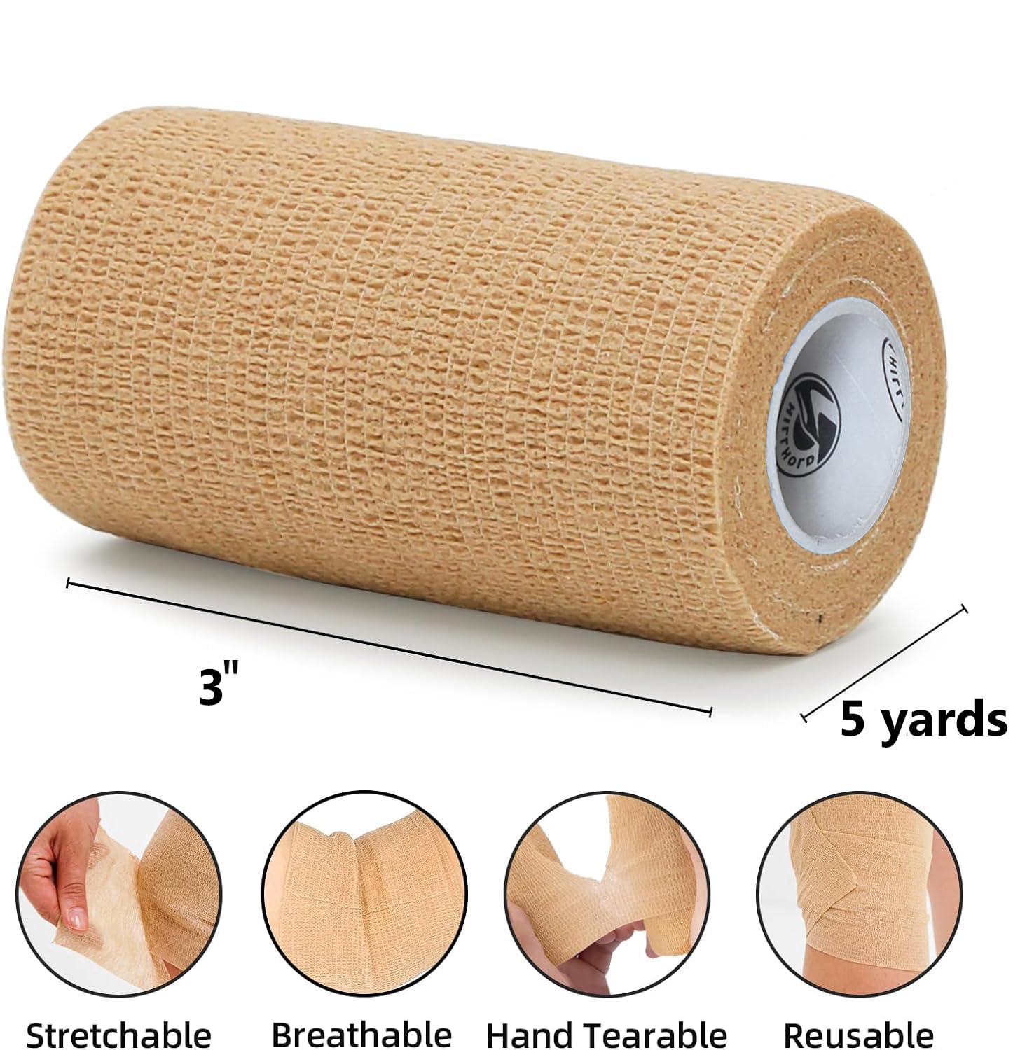HillHold 3 Inch - 12 Rolls Self Adhesive Bandage Wrap Vet Wrap for Dogs - Wrap Tape Athletic Cohesive Bandage for Sports Injury,