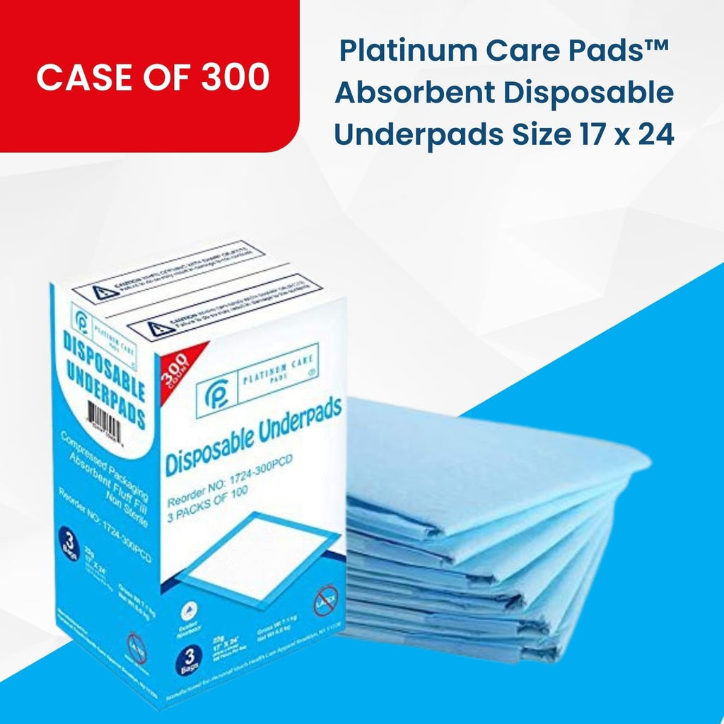 Platinum Care Pads Disposable Underpad, Blue (Chux) (17 Inches X 24 Inches 300 Per Case)