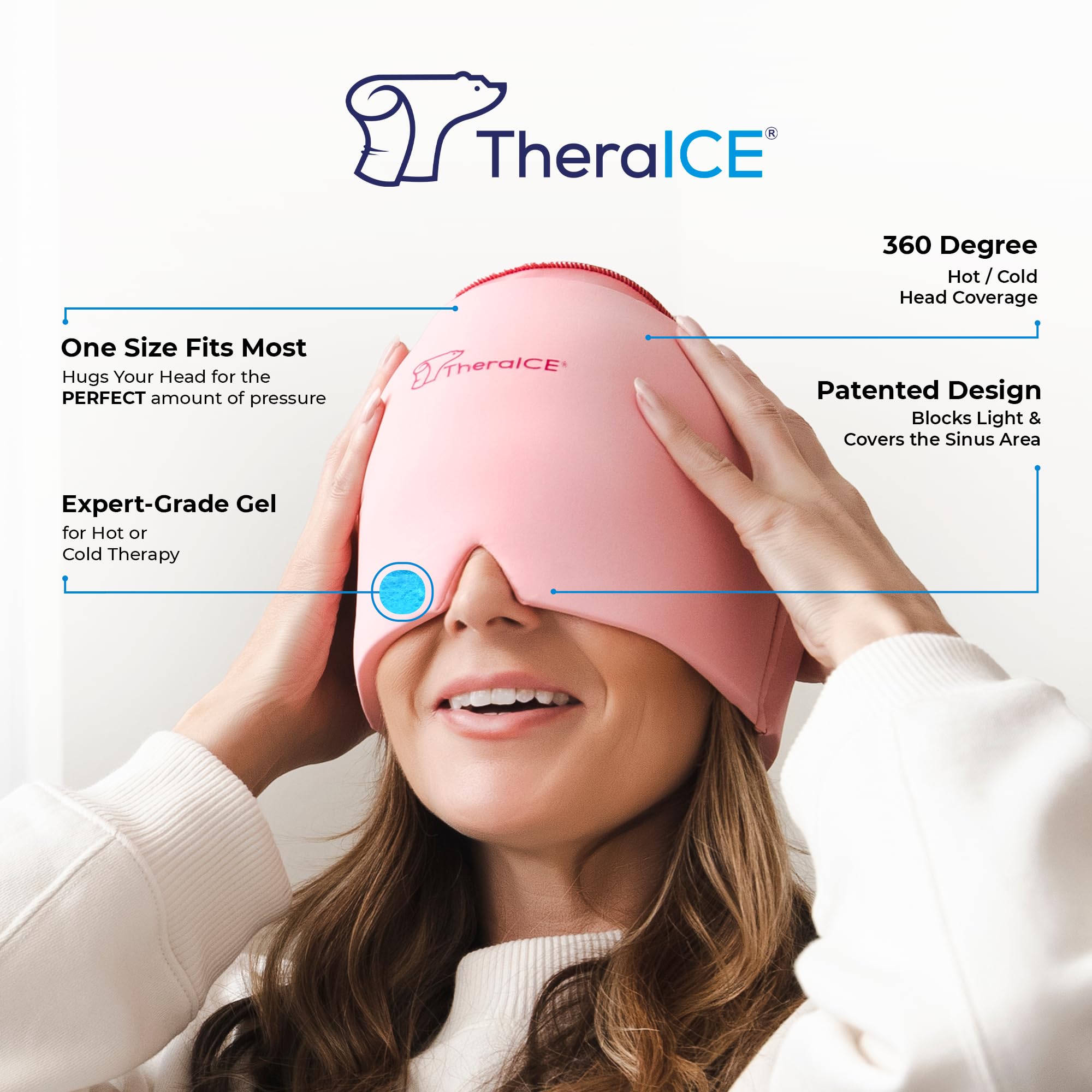 TheraICE Migraine Relief Cap, Migraine Ice Pack Mask Products, Women Cooling Gel Hat, Face Cold Compress Head Wrap for Her Stres