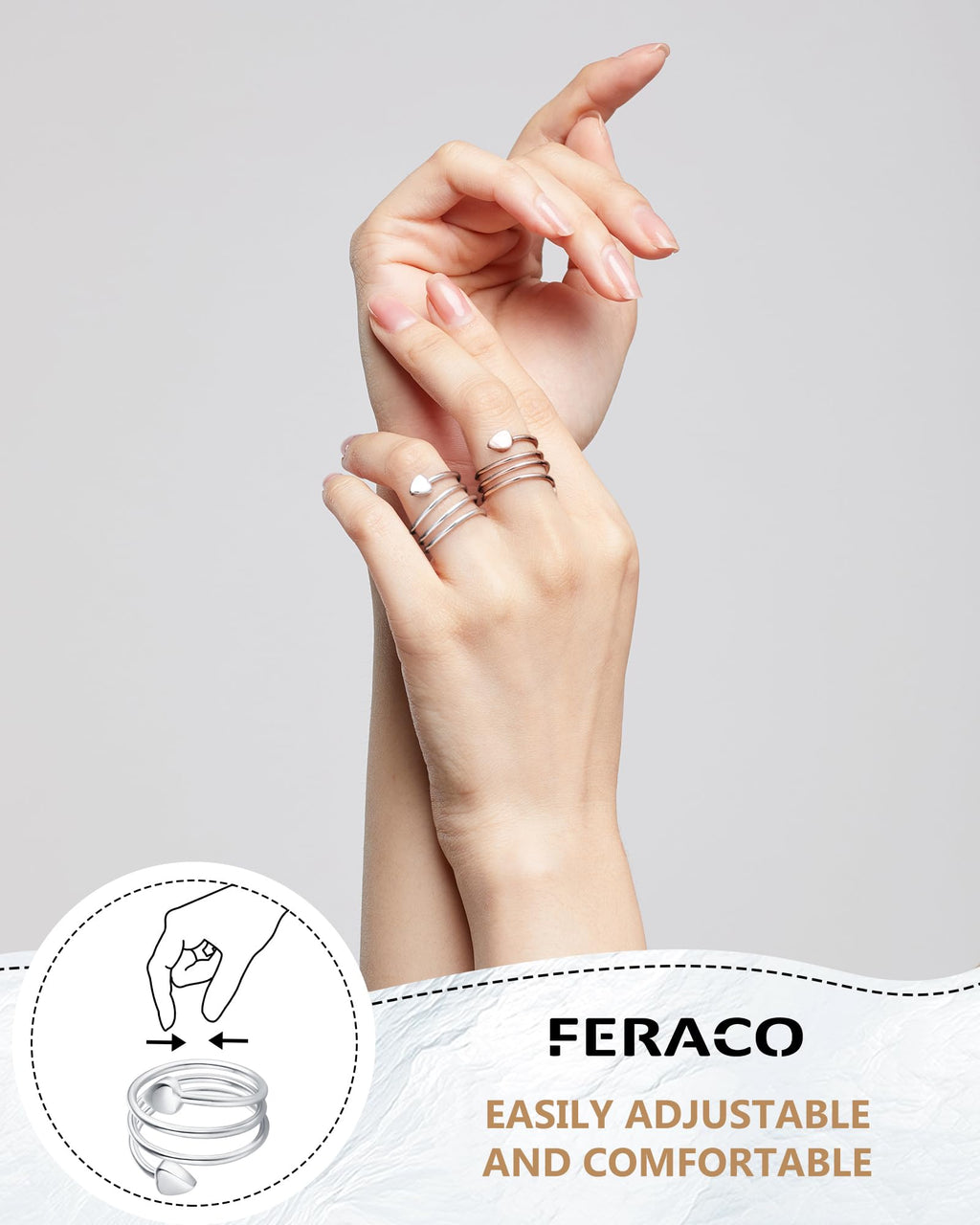 Feraco 2PCS Copper Rings for Women,99.99% Pure Copper Magnetic Thumb Ring with Magnet,Lymphatic Jewelry Gifts for Womens