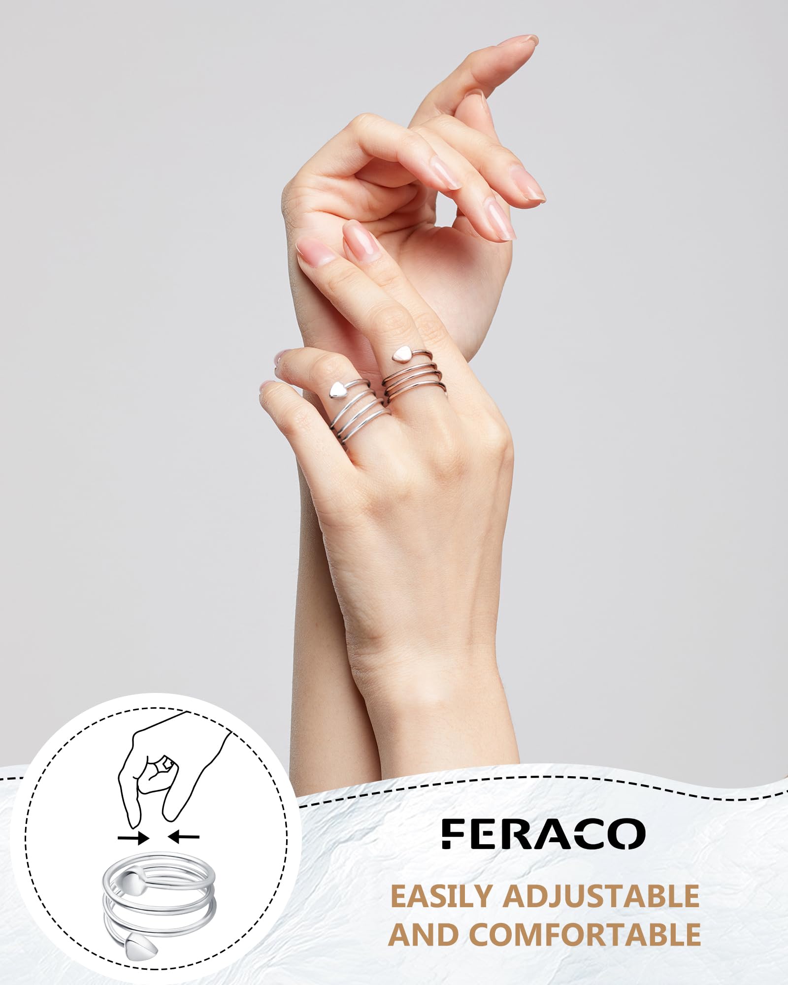 Feraco 2PCS Copper Rings for Women,99.99% Pure Copper Magnetic Thumb Ring with Magnet,Lymphatic Jewelry Gifts for Womens