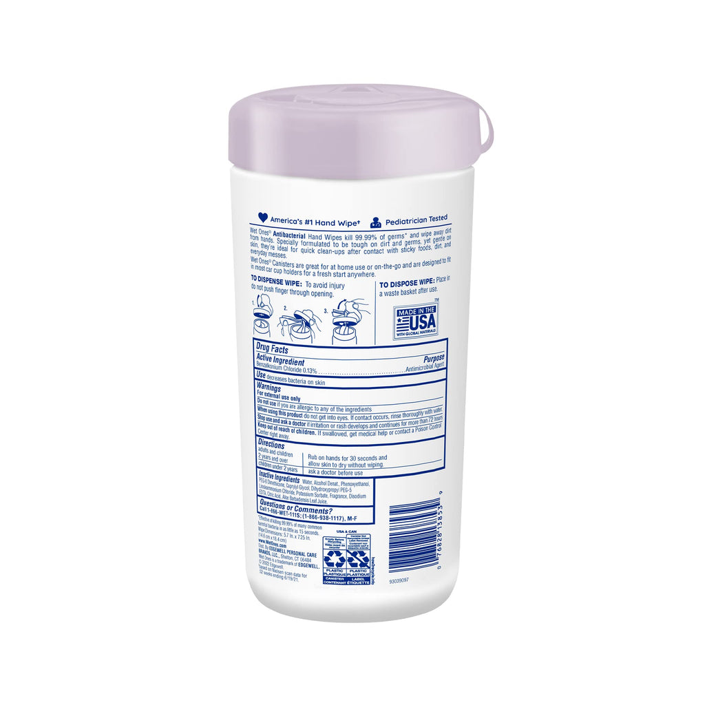 Wet Ones Antibacterial Hand Wipes, Lavender Wipes | Antibacterial Wipes, Moisturizing Wipes | 40 ct. Canister